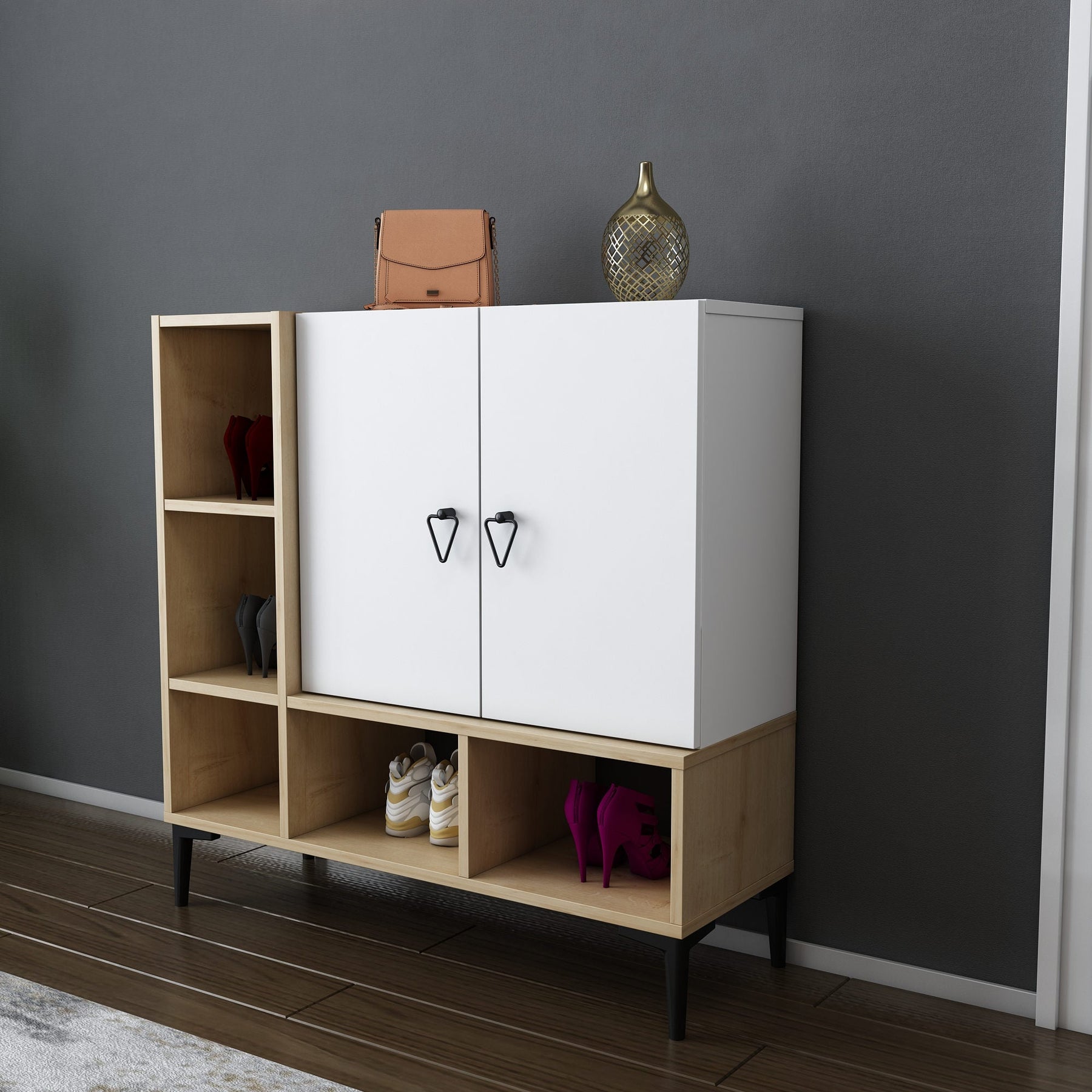 Pantofar Platin, stejar/alb, PAL melaminat, 100x35x100 cm