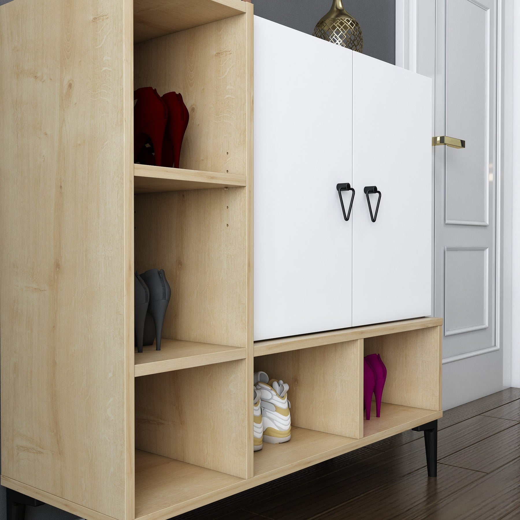 Pantofar Platin, stejar/alb, PAL melaminat, 100x35x100 cm