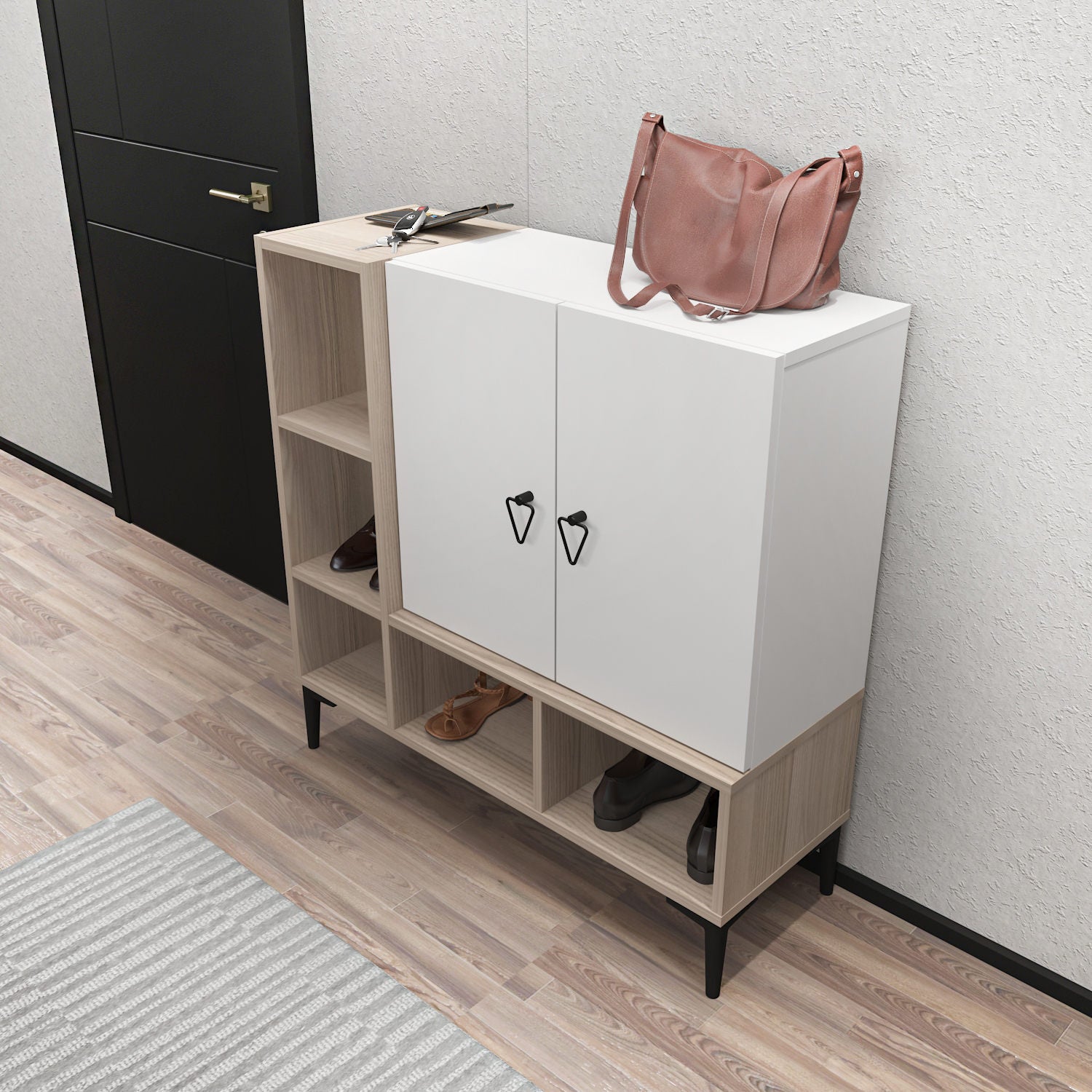 Pantofar Platin, alb/stejar, PAL melaminat, 100x35x100 cm