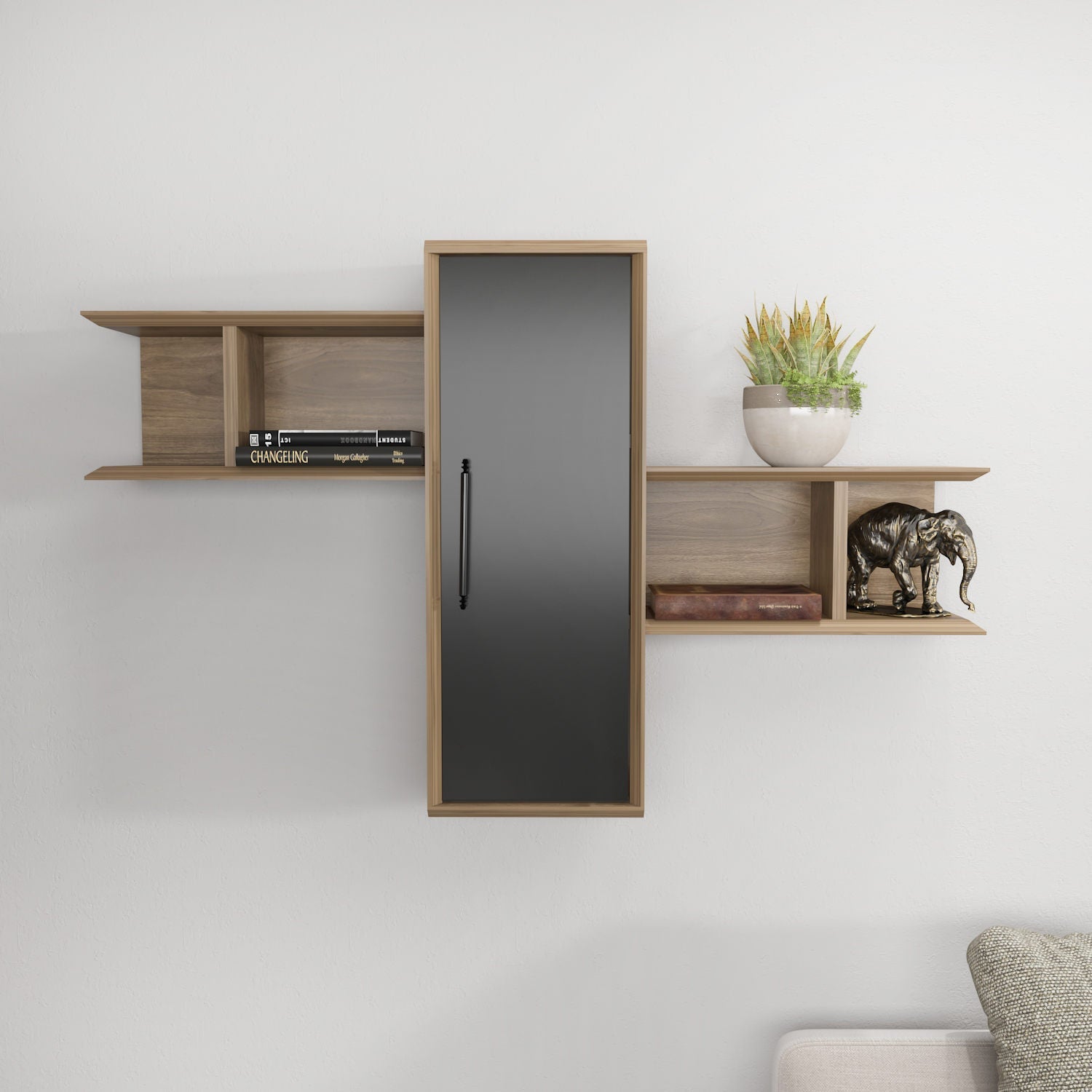 Raft Olida, nuc/negru, PAL melaminat, 119x35x52 cm