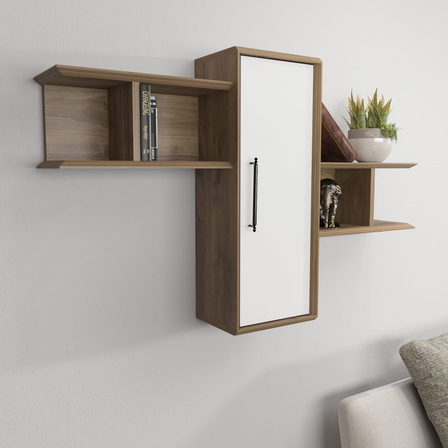 Raft Olida, nuc/alb, PAL melaminat, 119x35x52 cm