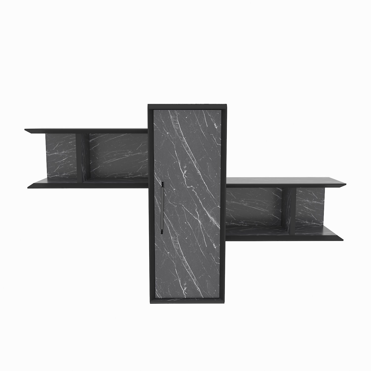 Raft Olida, negru cu imprimeu marmura, PAL melaminat, 119x35x52 cm