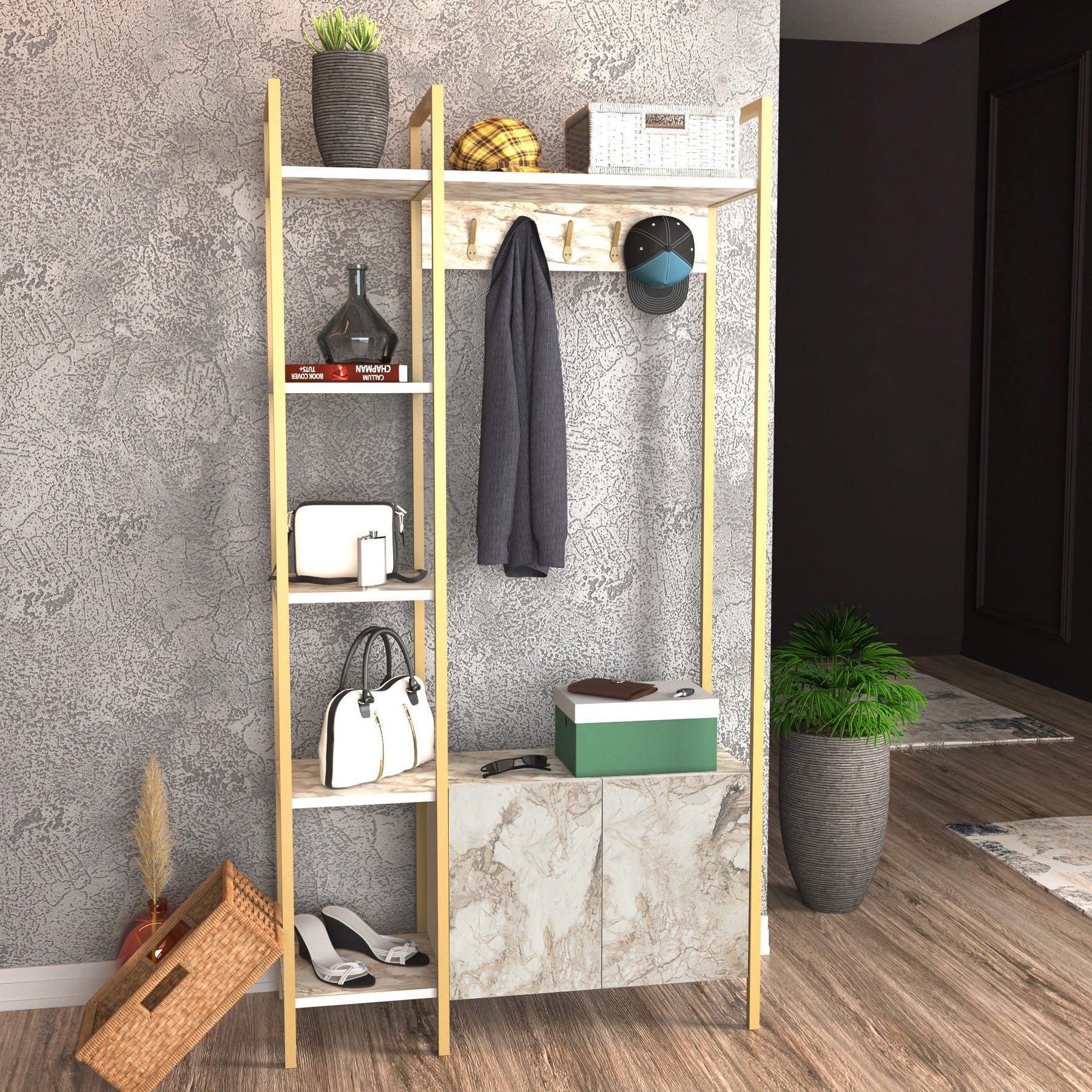 Cuier Doga, auriu/bej, PAL, 90x35x175 cm