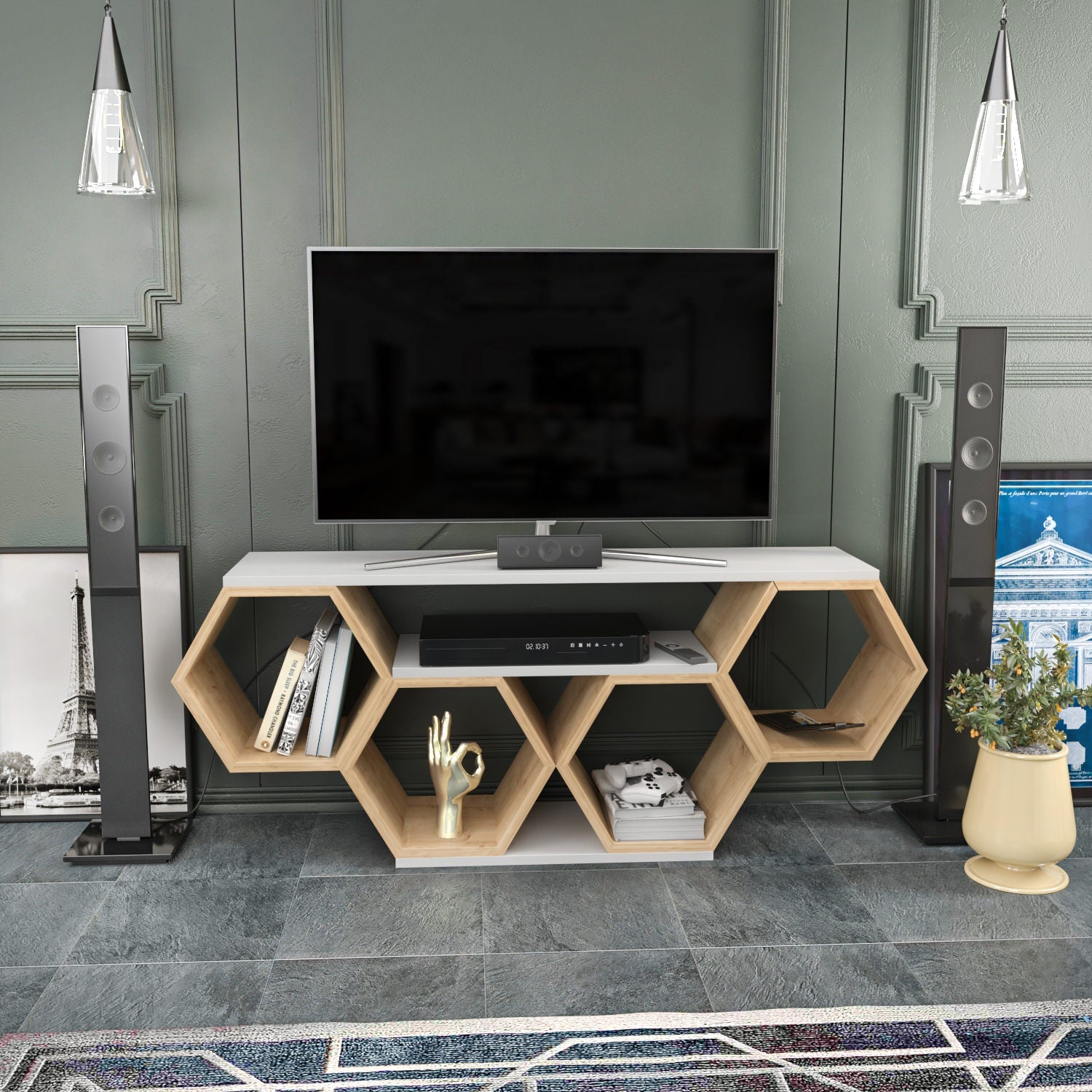 Comoda TV Bal, stejar/alb, PAL, 140x30x55 cm