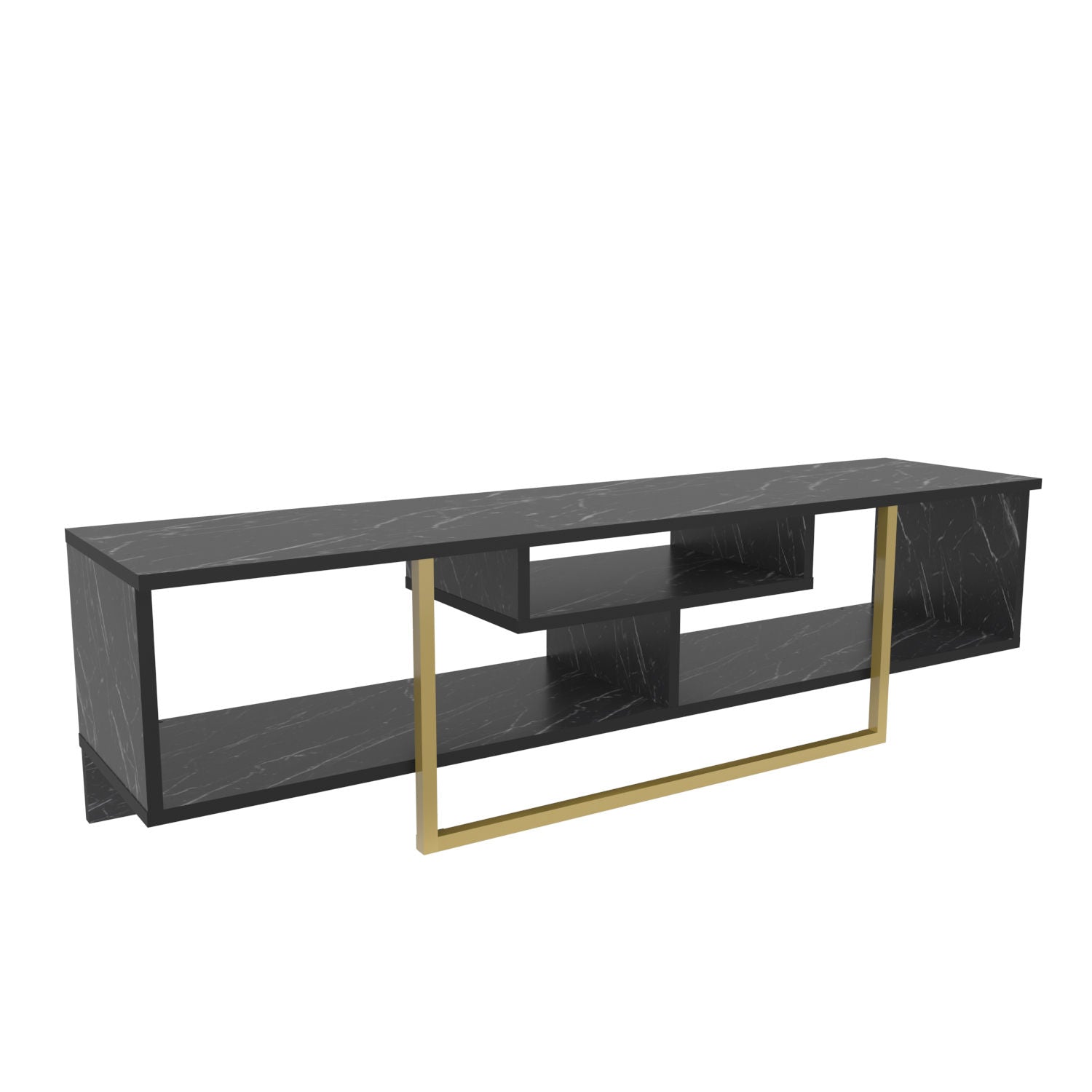 Comoda TV Asal 150, negru/auriu, PAL, 150x35x40 cm
