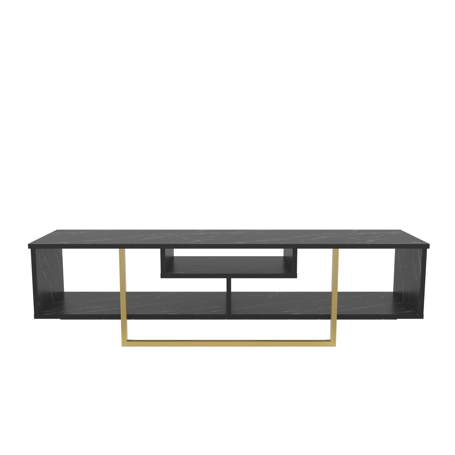 Comoda TV Asal 150, negru/auriu, PAL, 150x35x40 cm
