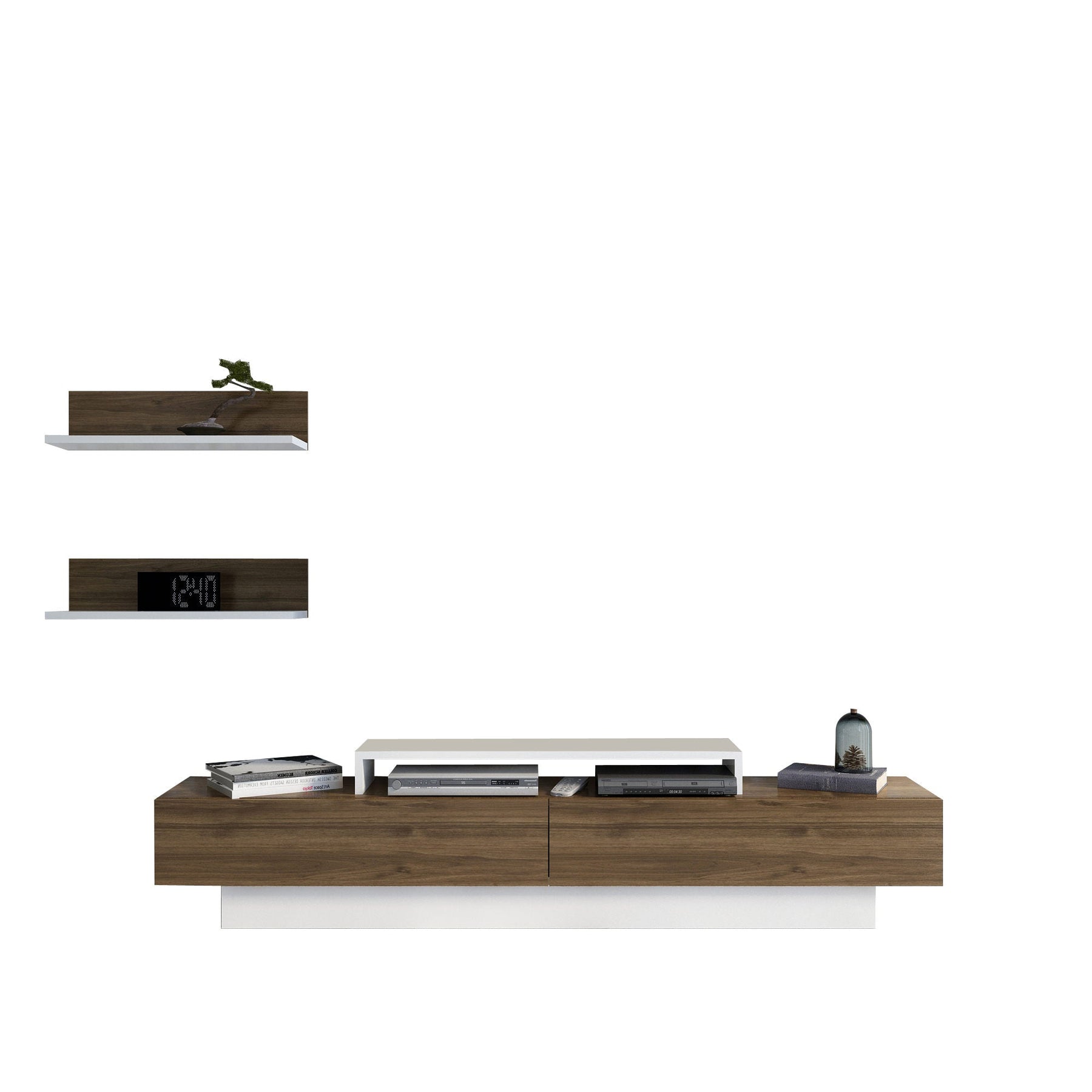 Set comoda TV si 2 rafturi Lusi, nuc/alb, PAL
