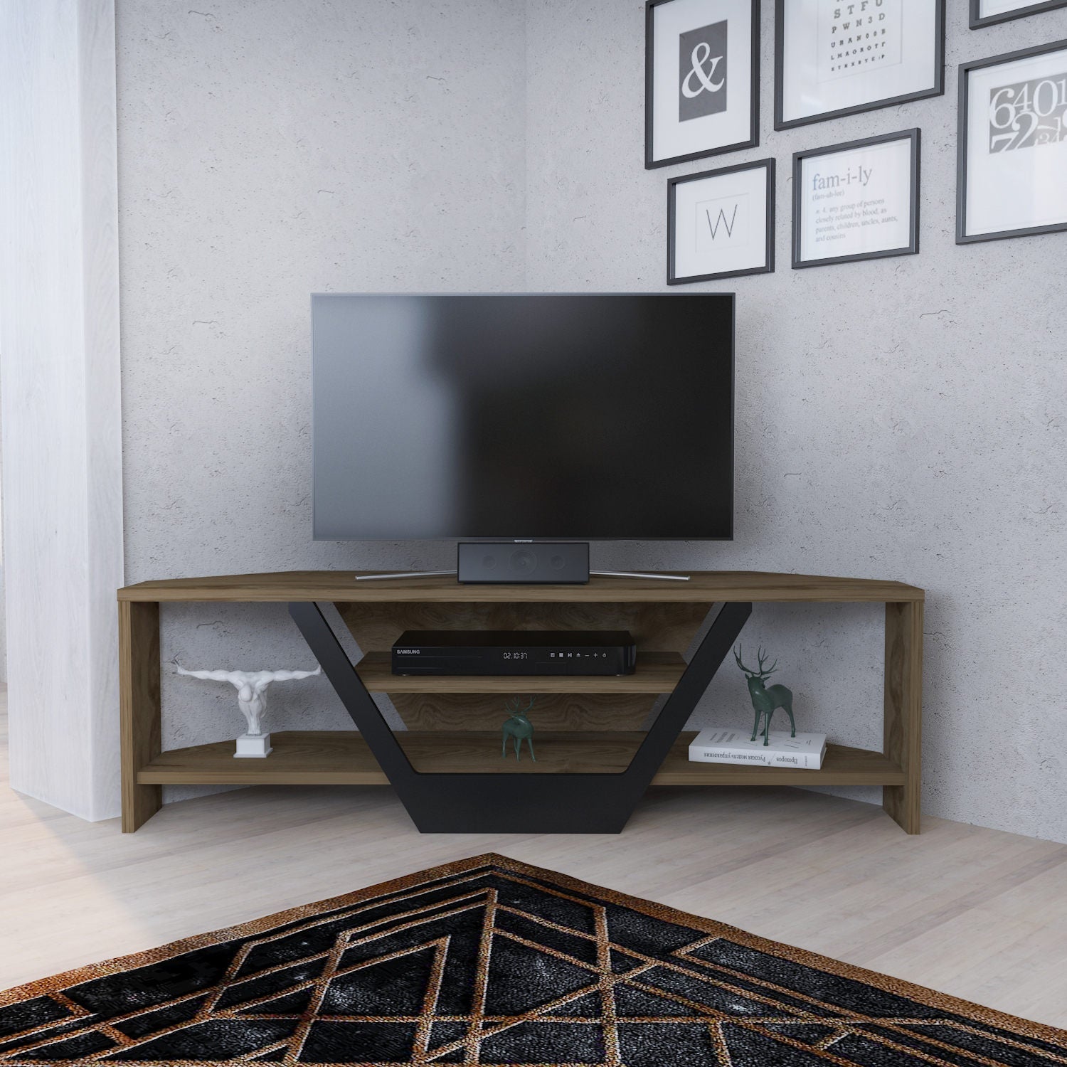 Comoda TV Sares, nuc/negru, PAL melaminat, 120x35x37 cm