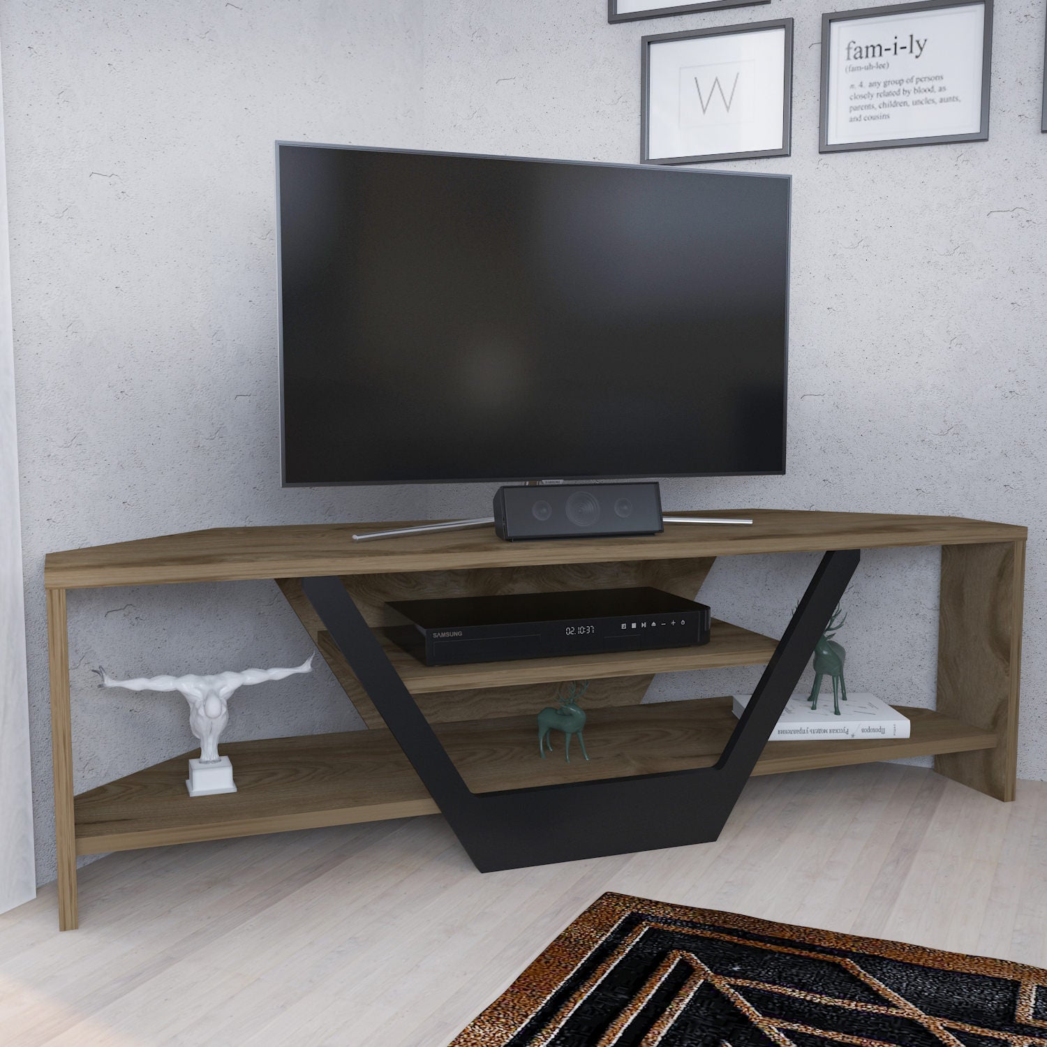 Comoda TV Sares, nuc/negru, PAL melaminat, 120x35x37 cm