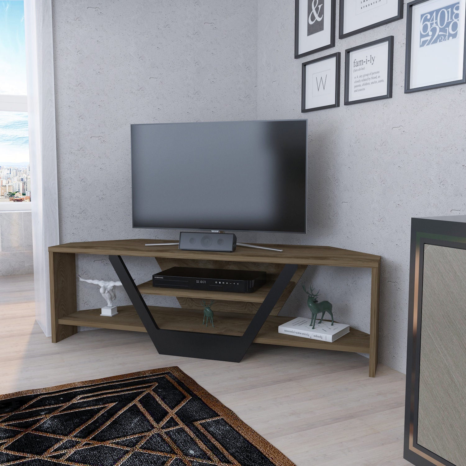 Comoda TV Sares, nuc/negru, PAL melaminat, 120x35x37 cm