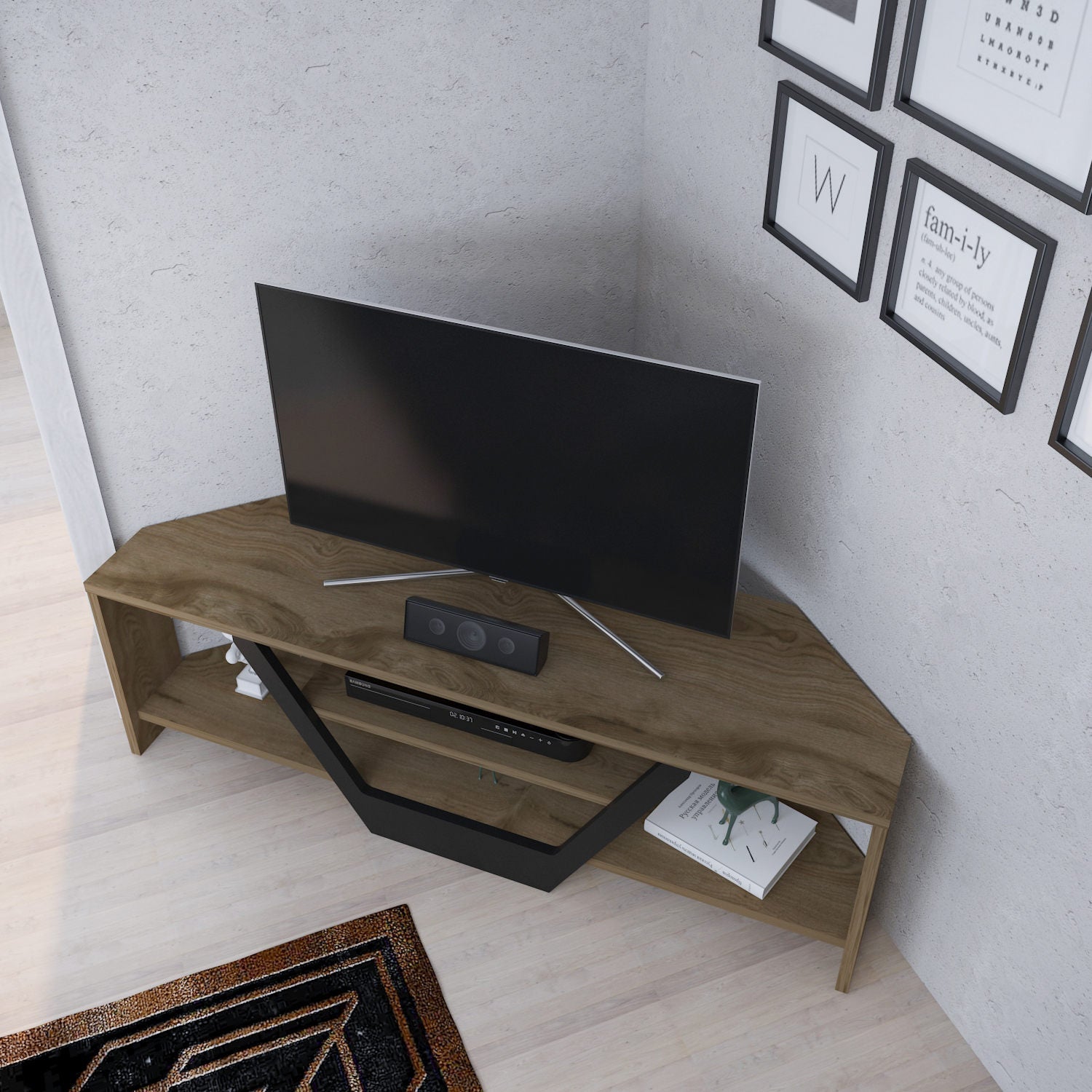 Comoda TV Sares, nuc/negru, PAL melaminat, 120x35x37 cm