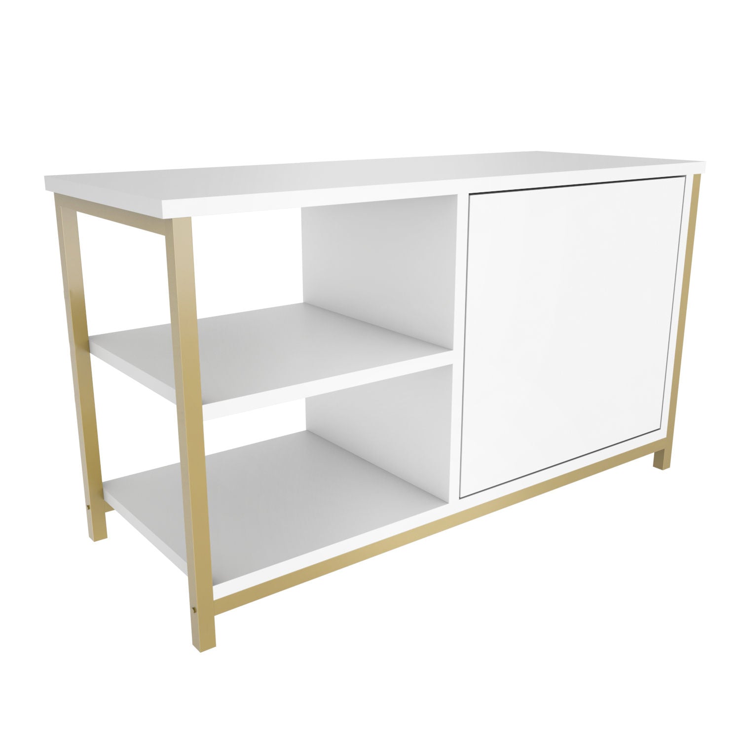 Comoda TV Muskegon, alb/auriu, PAL/metal, 90x35x51 cm