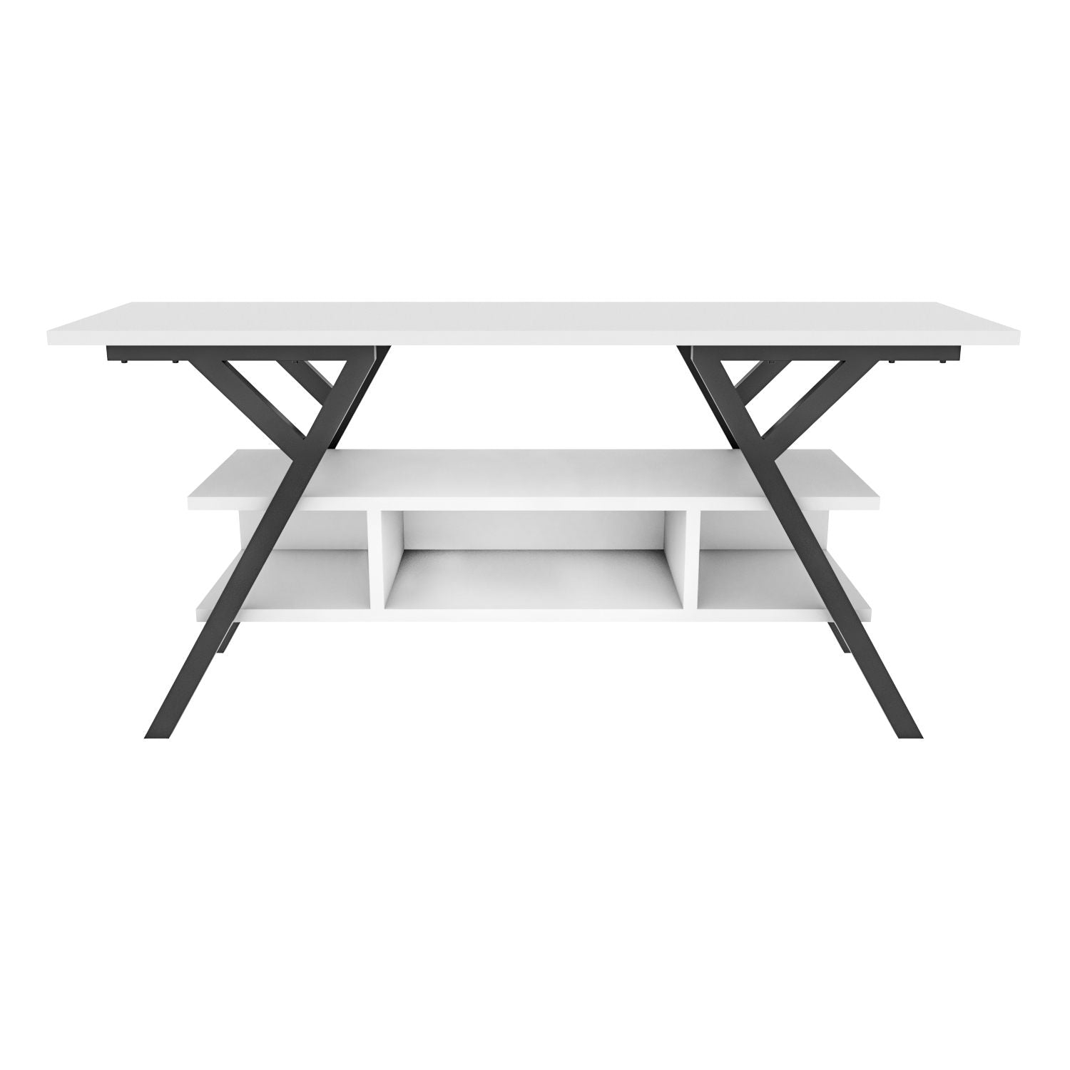 Comoda TV Minerva, alb/negru, PAL/metal, 120x35x55 cm