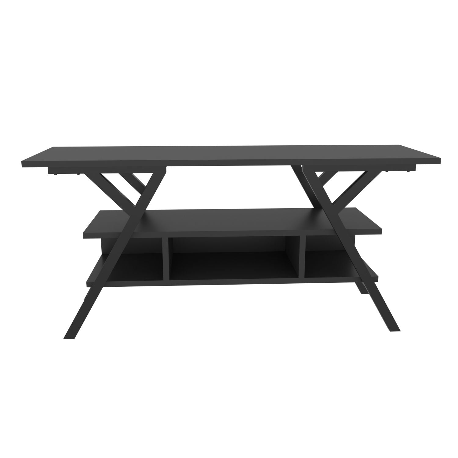 Comoda TV Minerva, negru/gri antracit, PAL/metal, 120x35x55 cm