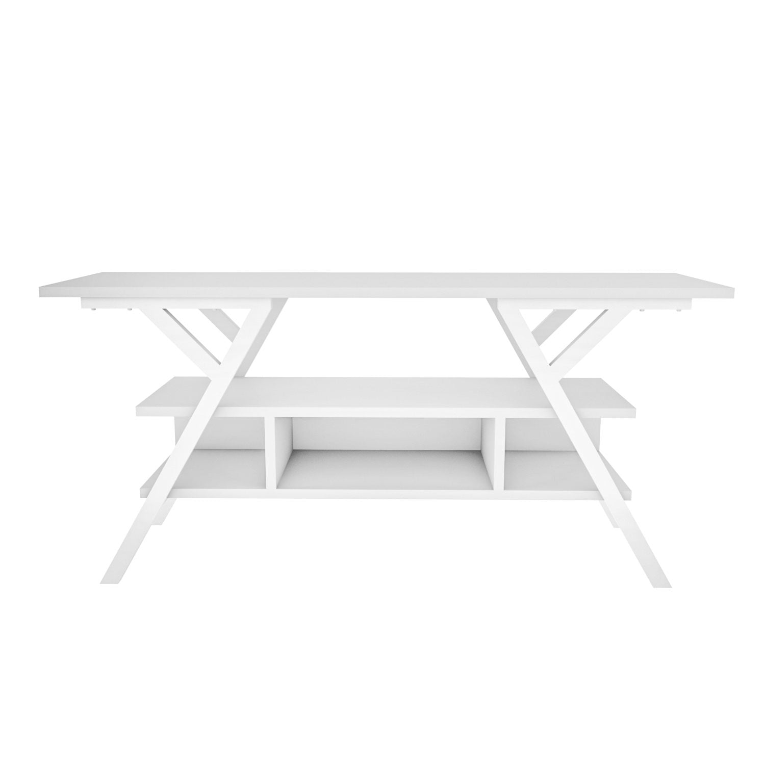 Comoda TV Minerva, alb, PAL/metal, 120x35x55 cm