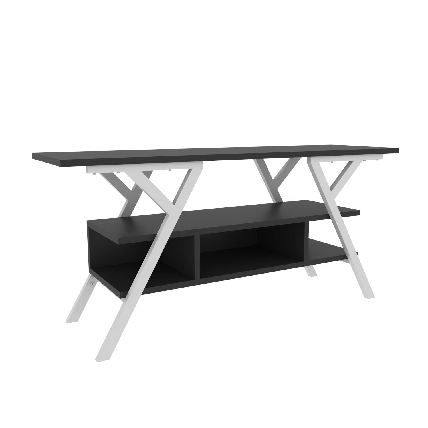 Comoda TV Minerva, gri antracit/alb, PAL/metal, 120x35x55 cm