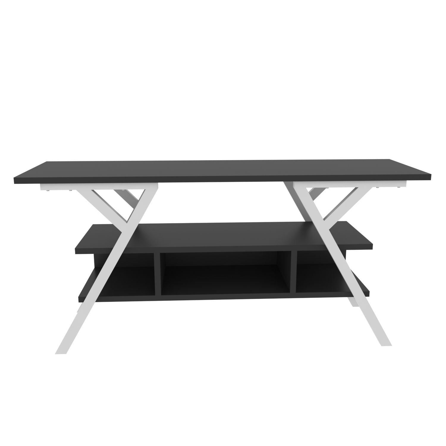 Comoda TV Minerva, gri antracit/alb, PAL/metal, 120x35x55 cm