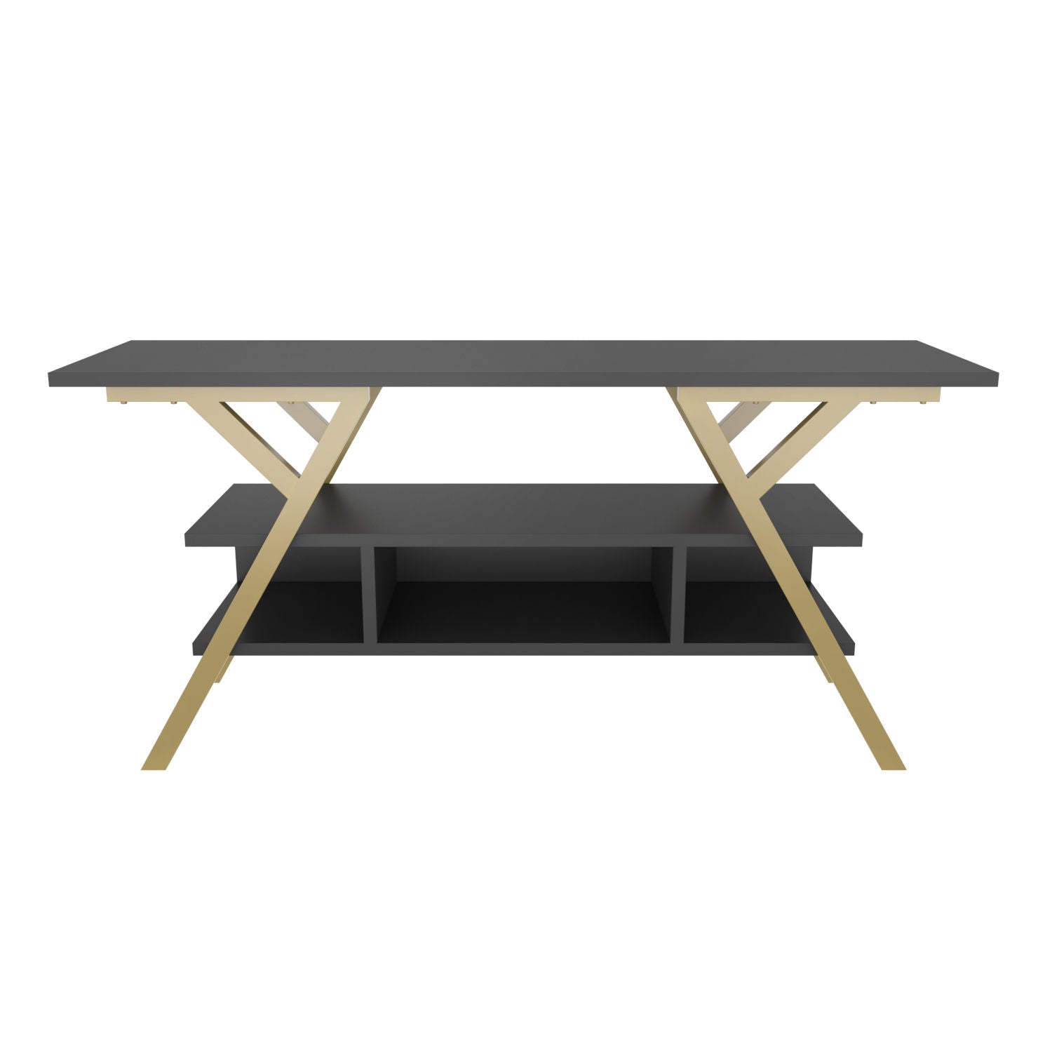 Comoda TV Minerva, gri antracit/auriu, PAL/metal, 120x35x55 cm