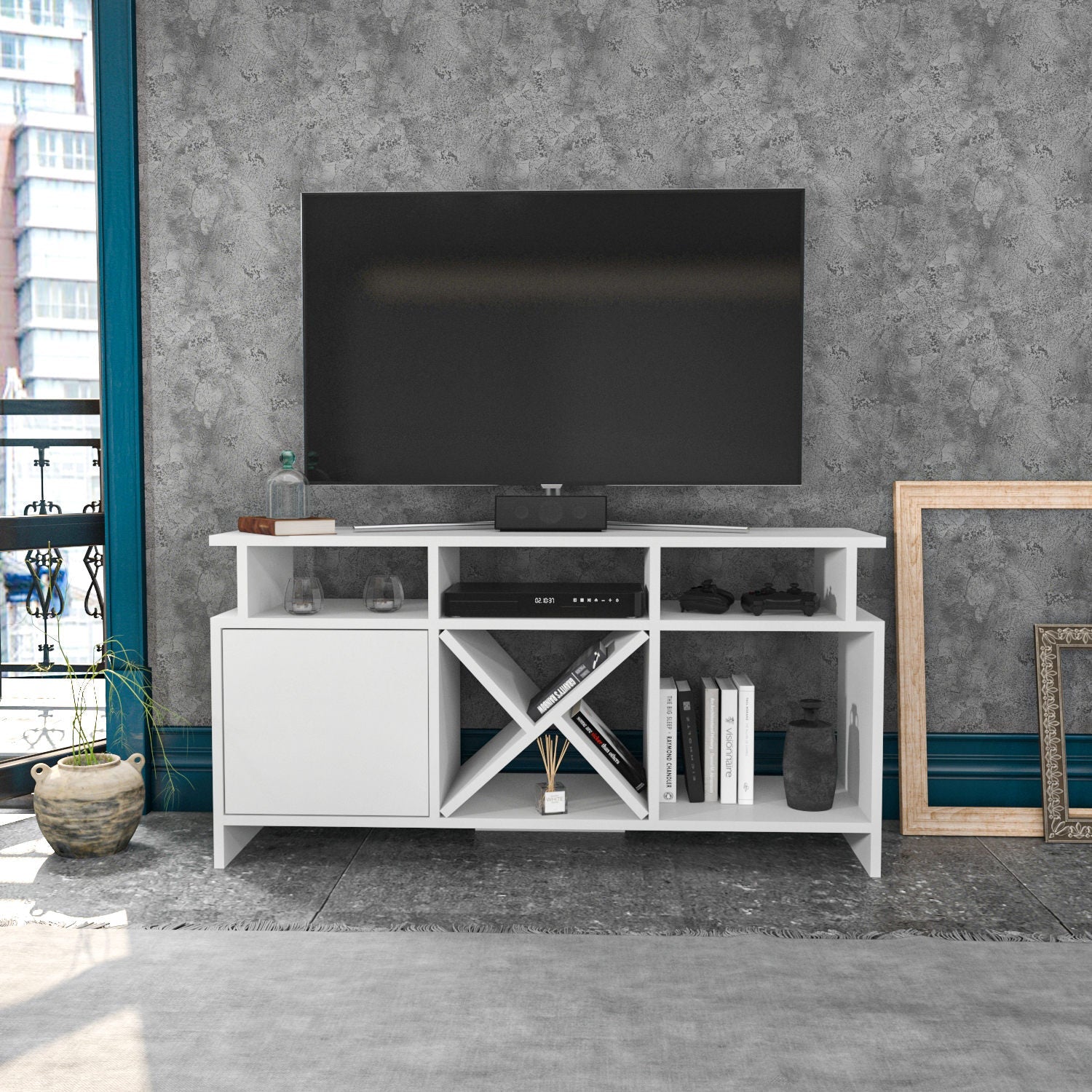 Comoda TV Auburn, alb, PAL, 120x30x61 cm