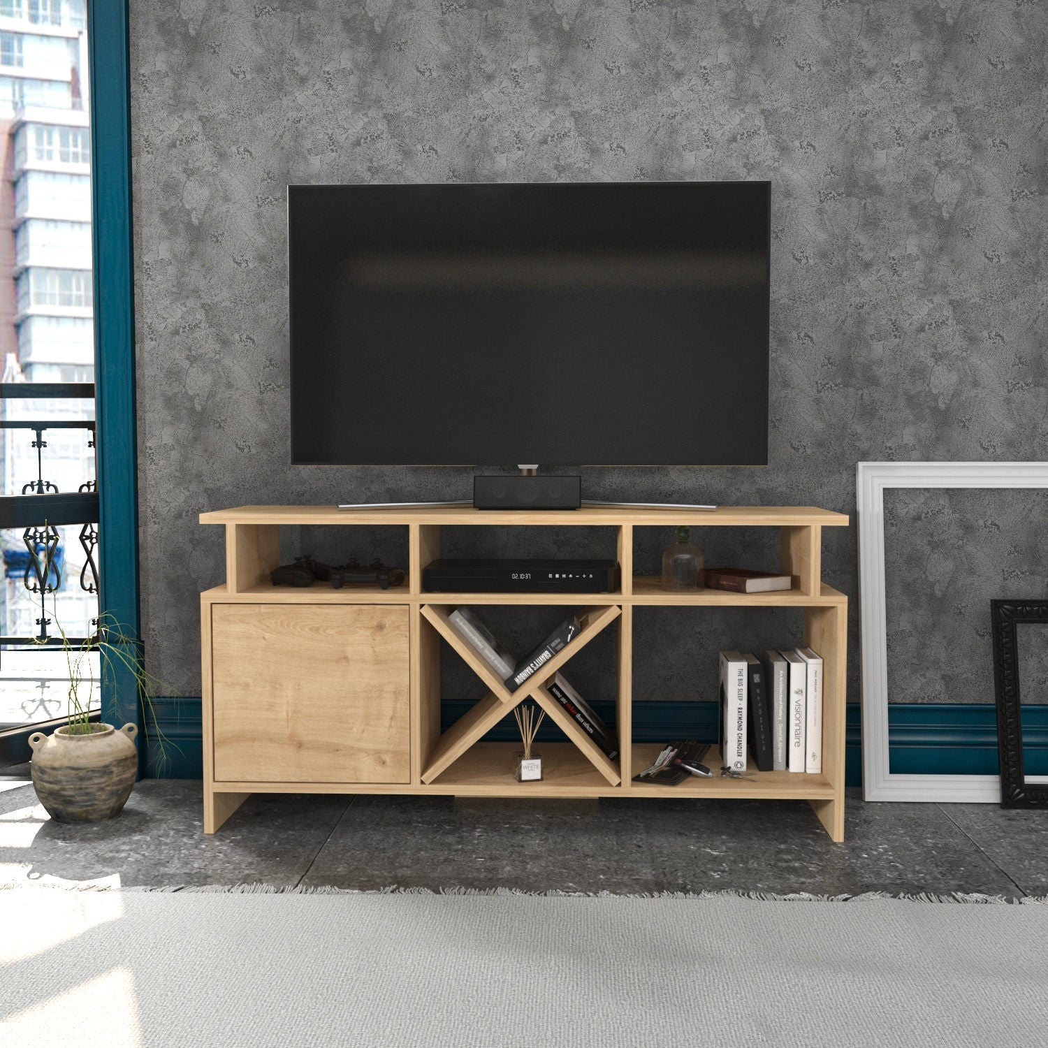 Comoda TV Auburn, stejar, PAL, 120x30x61 cm