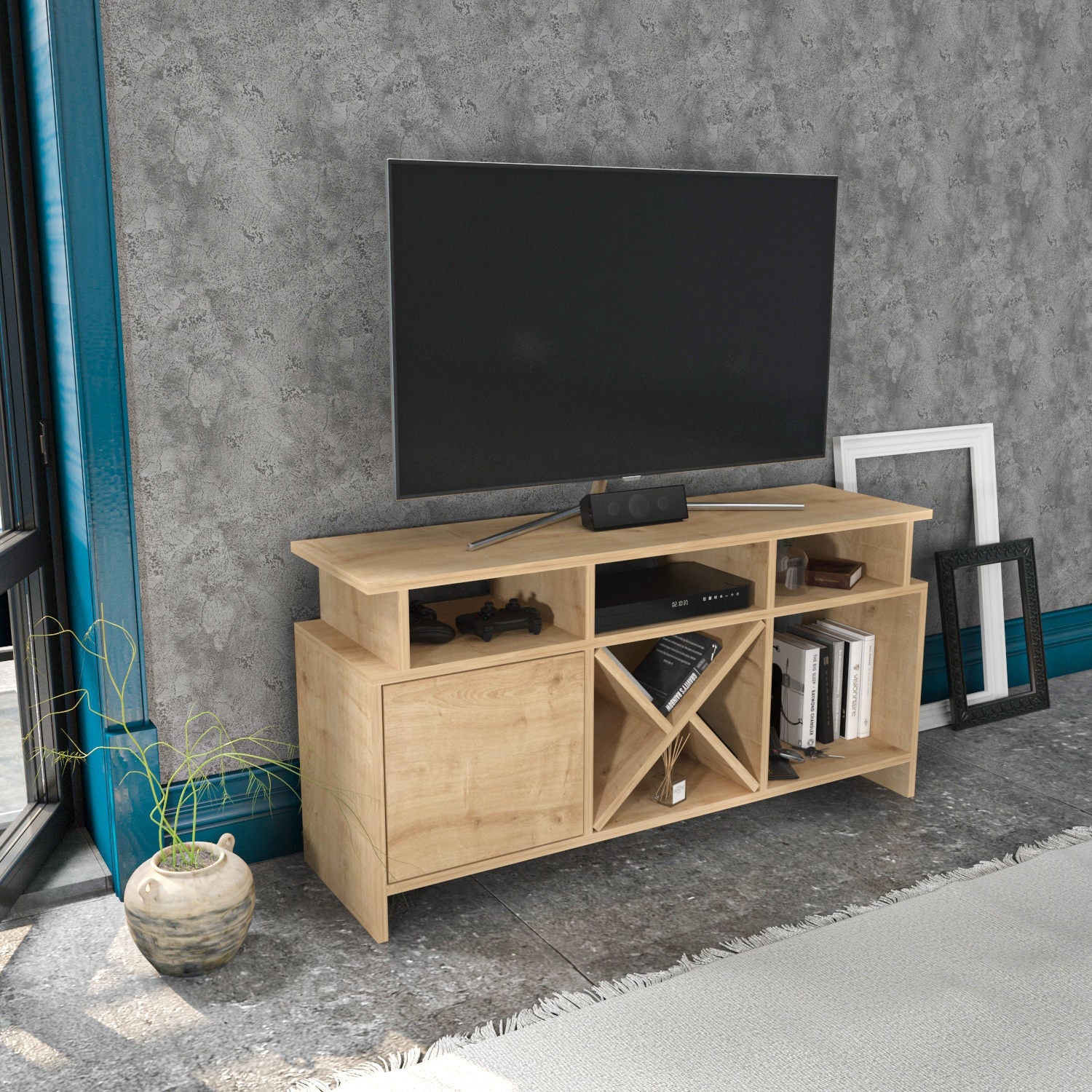 Comoda TV Auburn, stejar, PAL, 120x30x61 cm