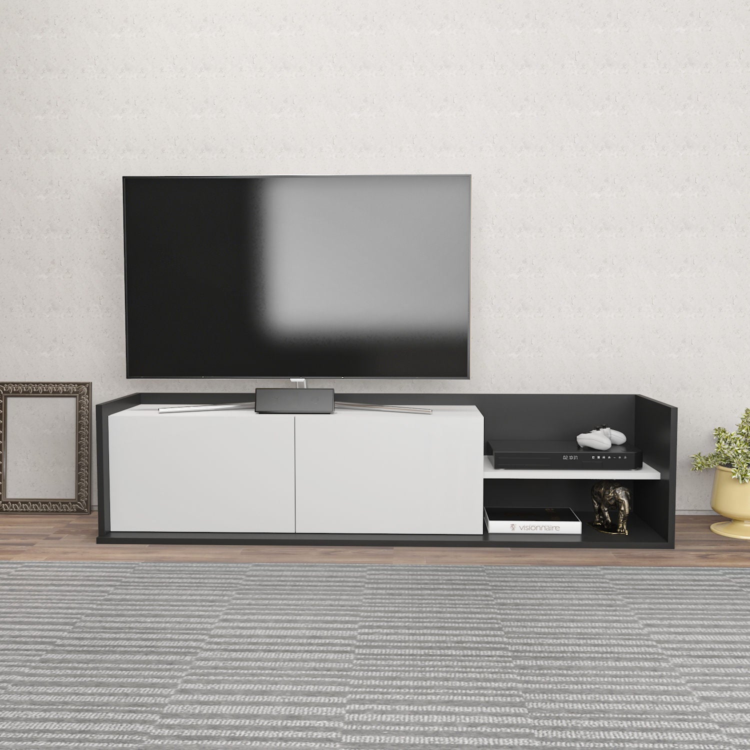 Comoda TV Krog, gri antracit/alb, PAL, 160x35x37 cm