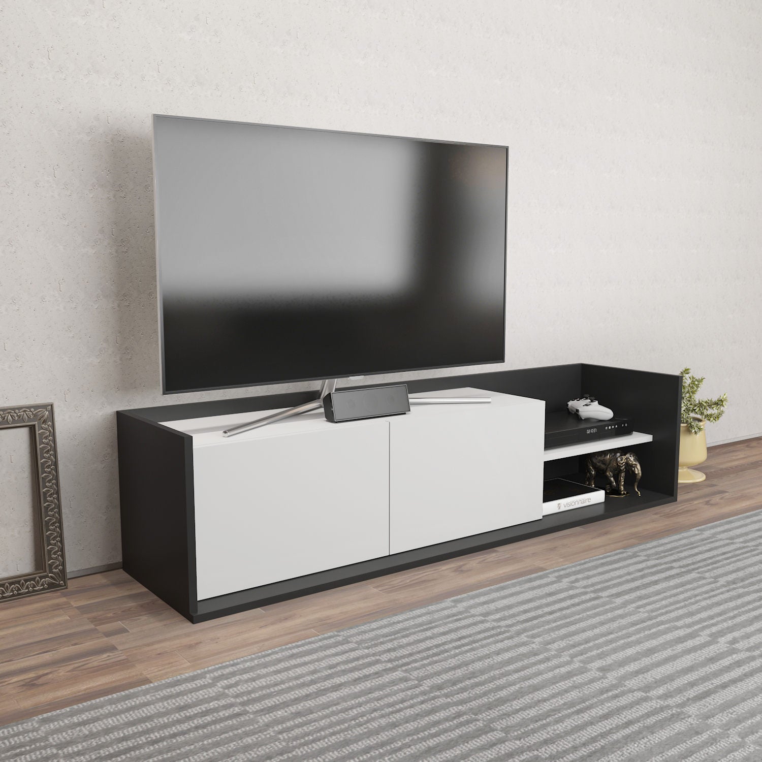 Comoda TV Krog, gri antracit/alb, PAL, 160x35x37 cm