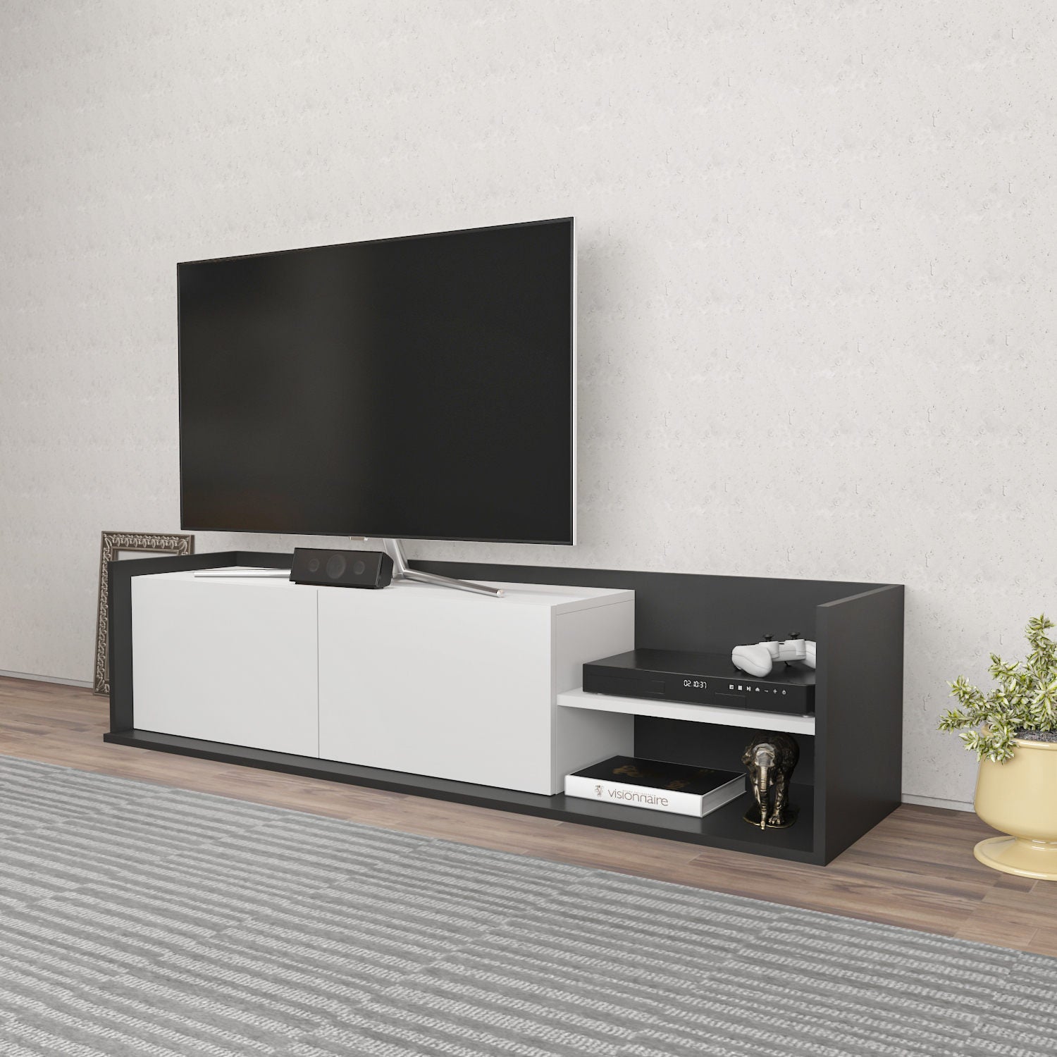 Comoda TV Krog, gri antracit/alb, PAL, 160x35x37 cm