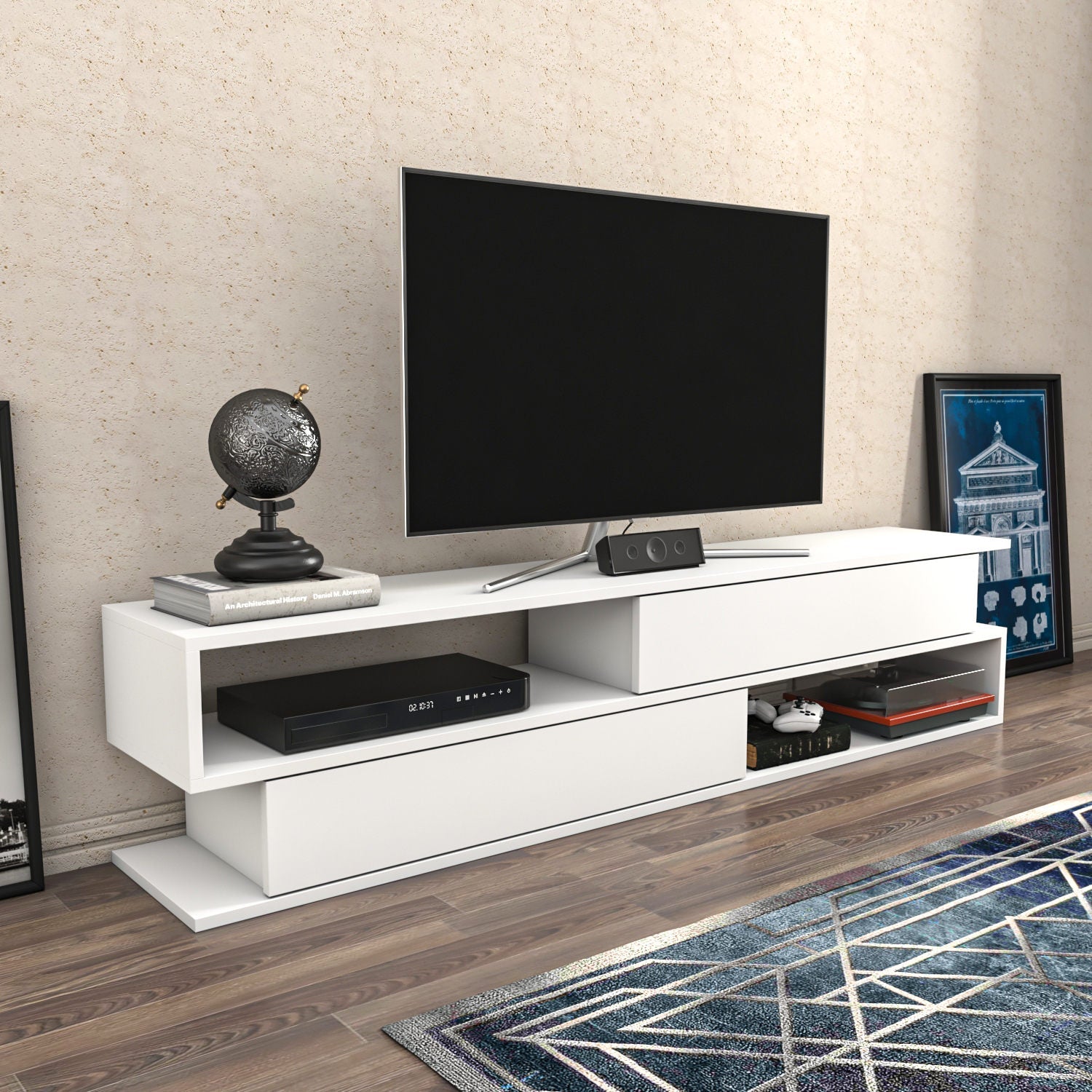 Comoda TV Cortez, alb, PAL, 160x35x39 cm