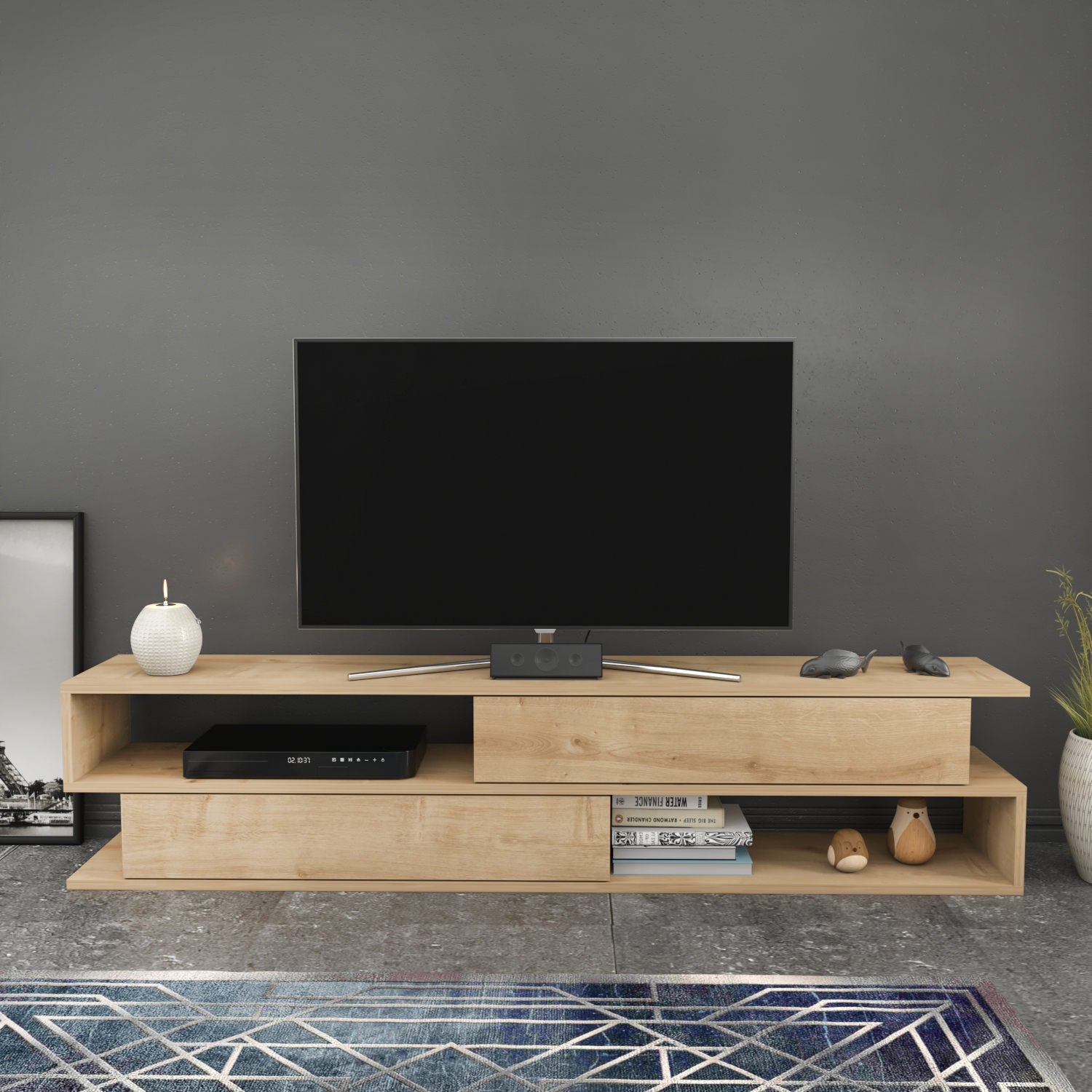 Comoda TV Cortez, stejar, PAL, 160x35x39 cm
