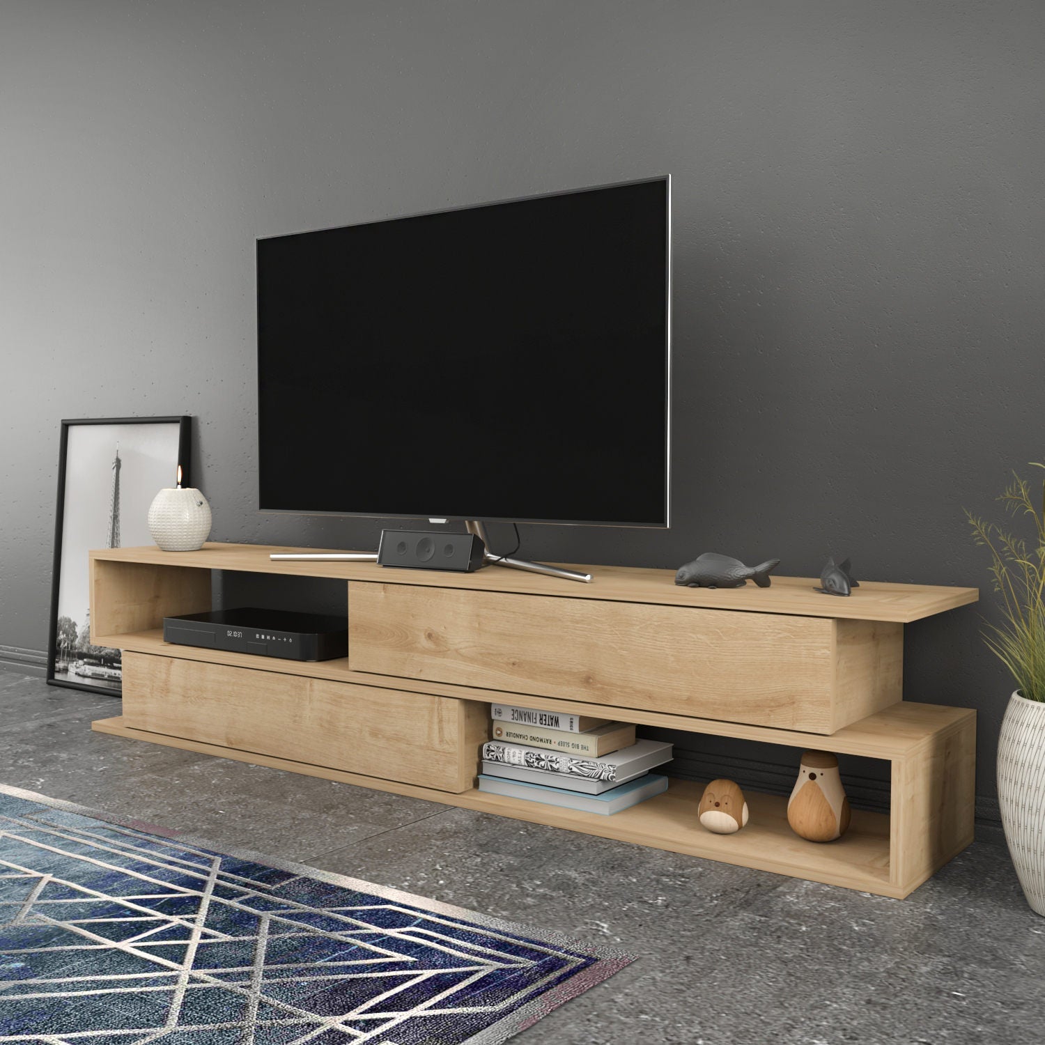 Comoda TV Cortez, stejar, PAL, 160x35x39 cm