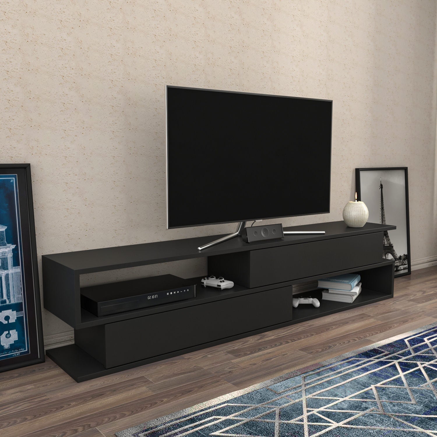 Comoda TV Cortez, gri, PAL, 160x35x39 cm