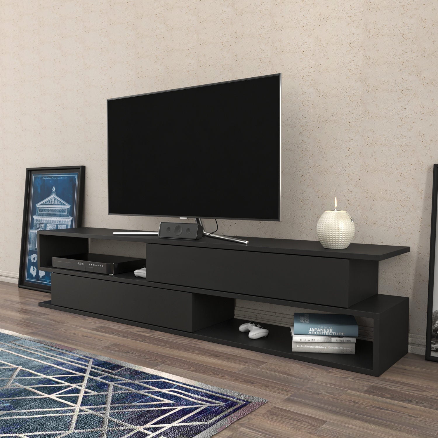 Comoda TV Cortez, gri, PAL, 160x35x39 cm