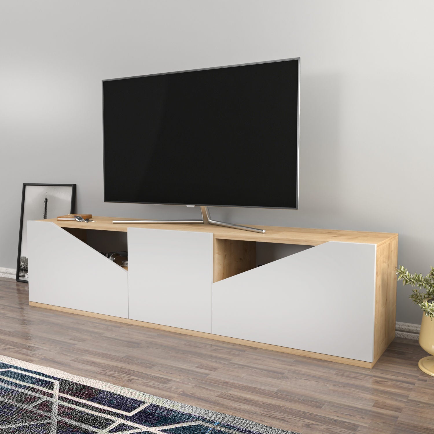 Comoda TV Carson, stejar/alb, PAL, 160x35x40 cm