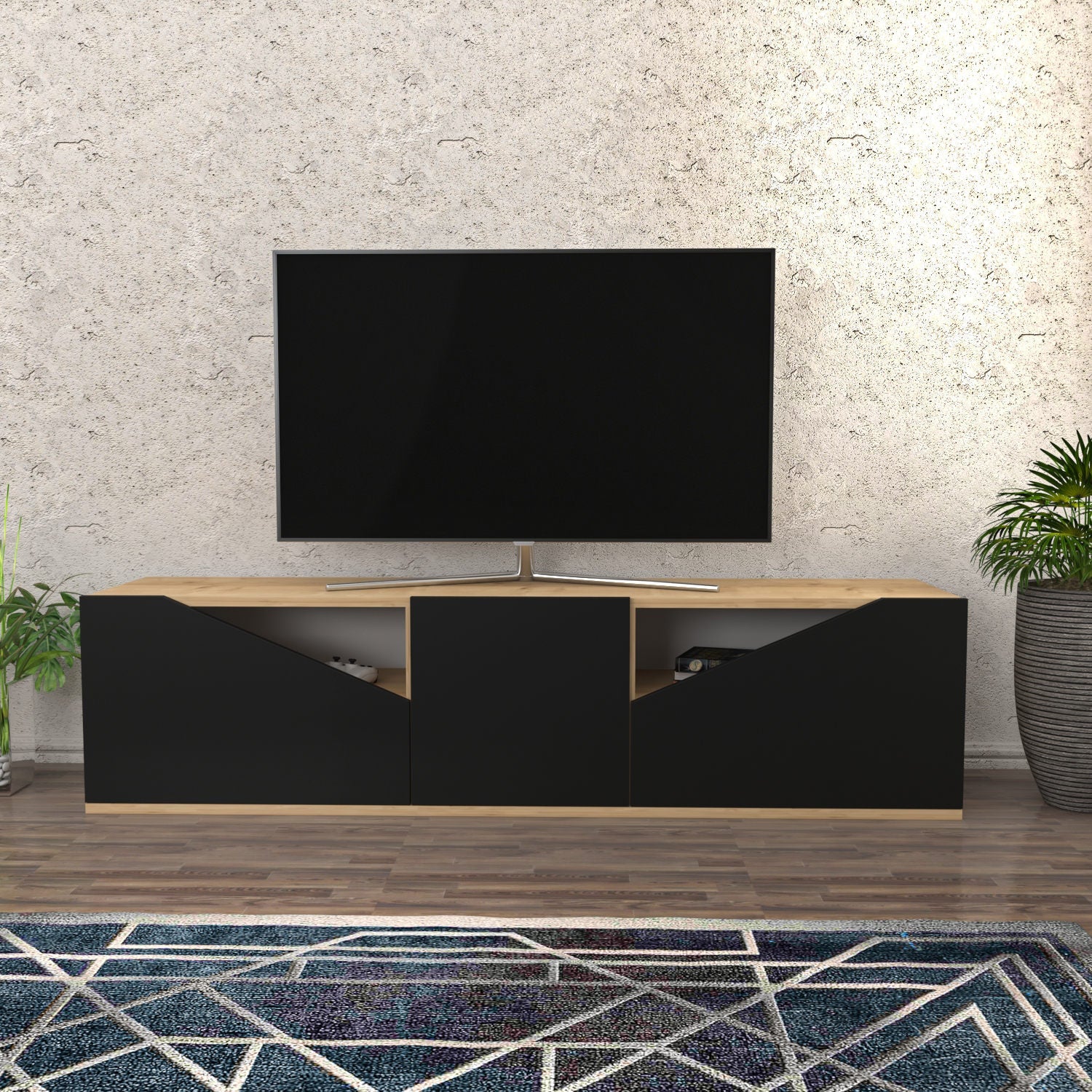 Comoda TV Carson, stejar/gri, PAL, 160x35x40 cm