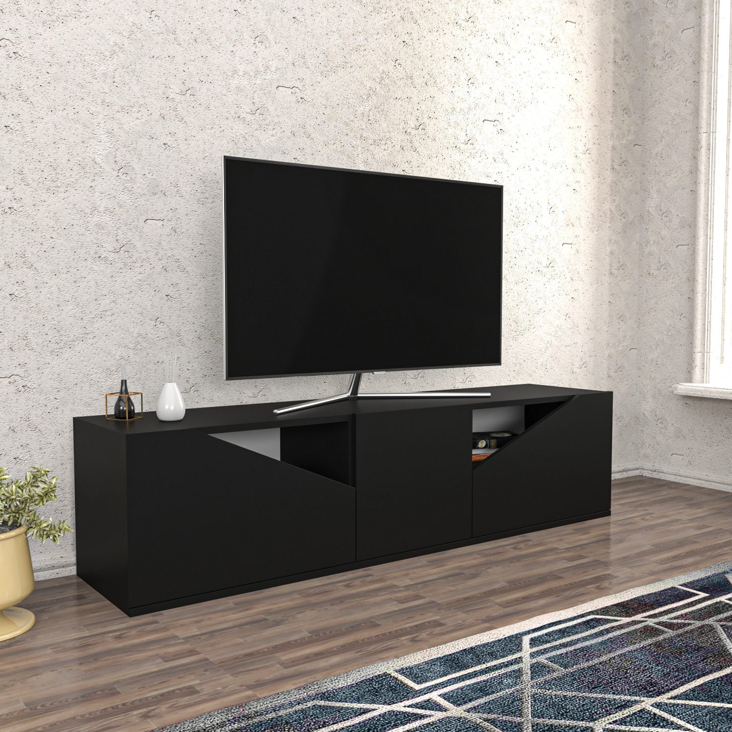 Comoda TV Carson, gri, PAL, 160x35x40 cm