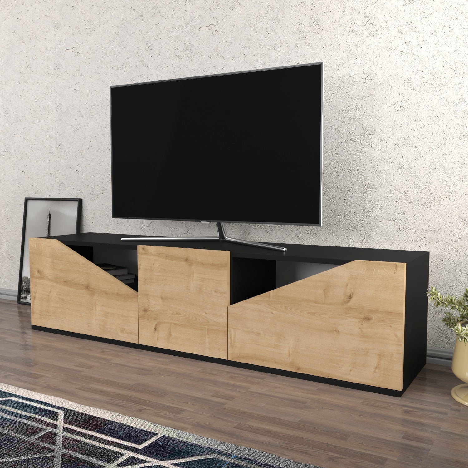 Comoda TV Carson, stejar/gri, PAL, 160x35x40 cm