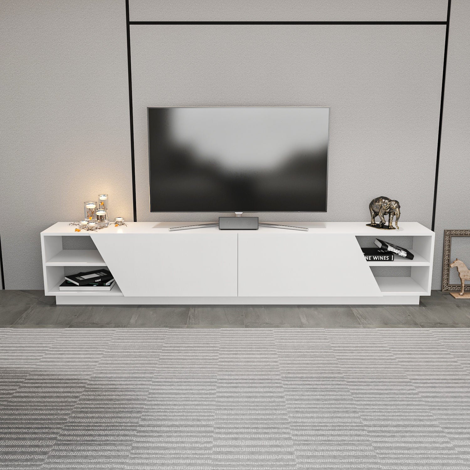 Comoda TV Rhodes, alb, PAL melaminat, 240x37x47 cm