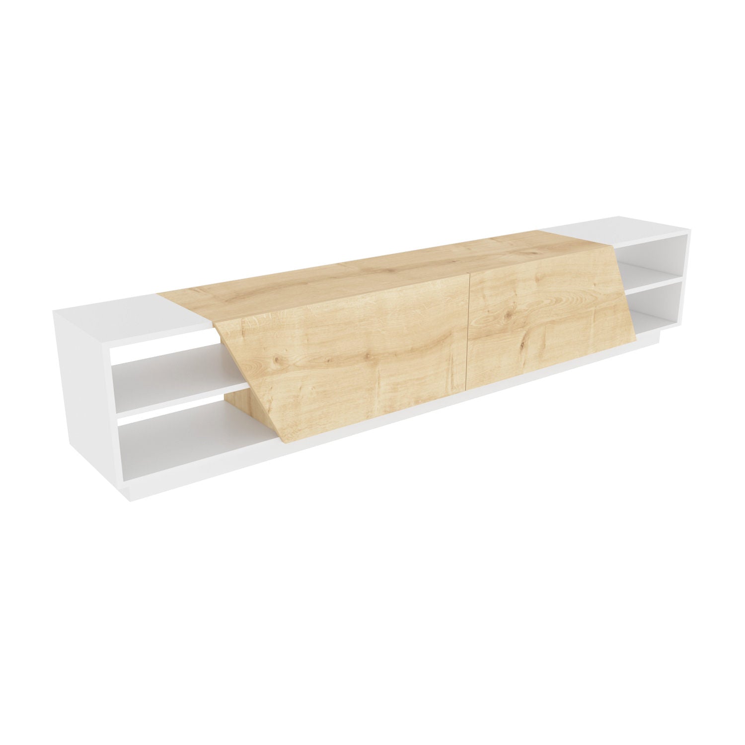 Comoda TV Rhodes, alb/stejar, PAL melaminat, 240x37x47 cm