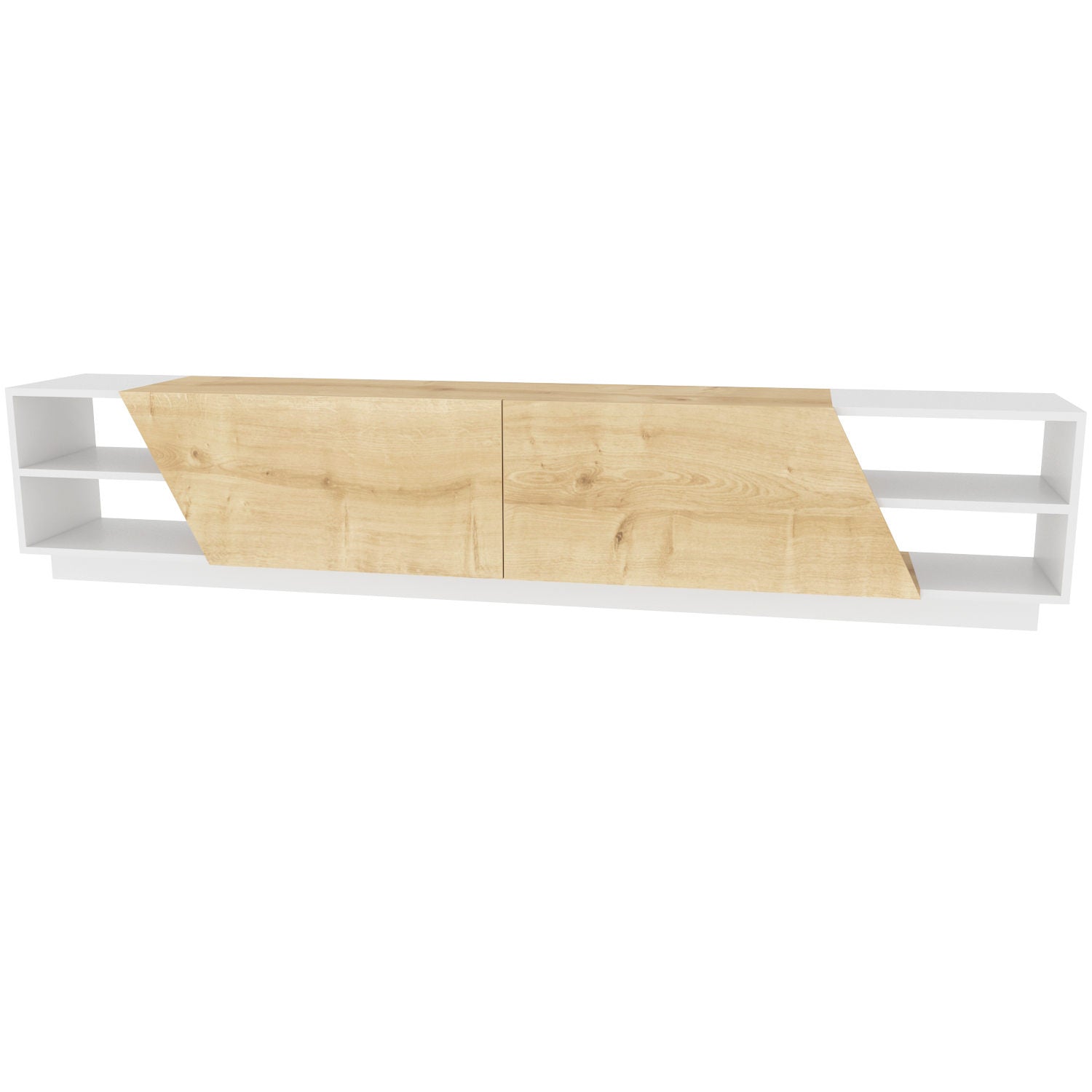 Comoda TV Rhodes, alb/stejar, PAL melaminat, 240x37x47 cm