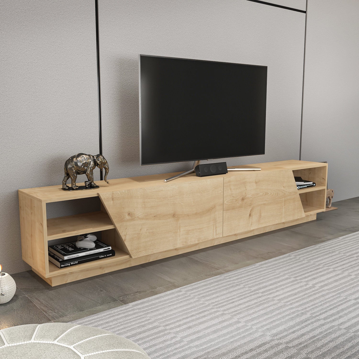 Comoda TV Rhodes, stejar, PAL melaminat, 240x37x47 cm