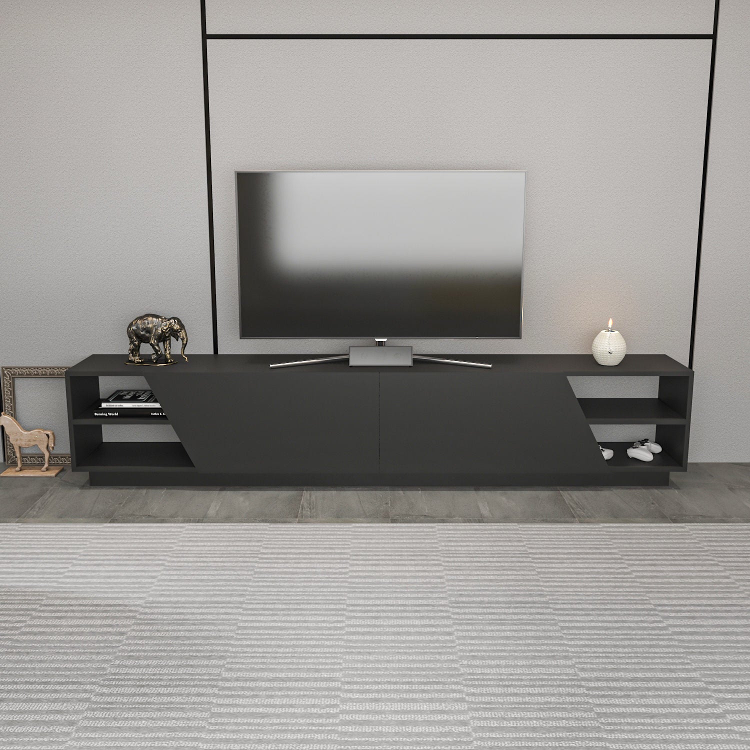 Comoda TV Rhodes, gri antracit, PAL melaminat, 240x37x47 cm