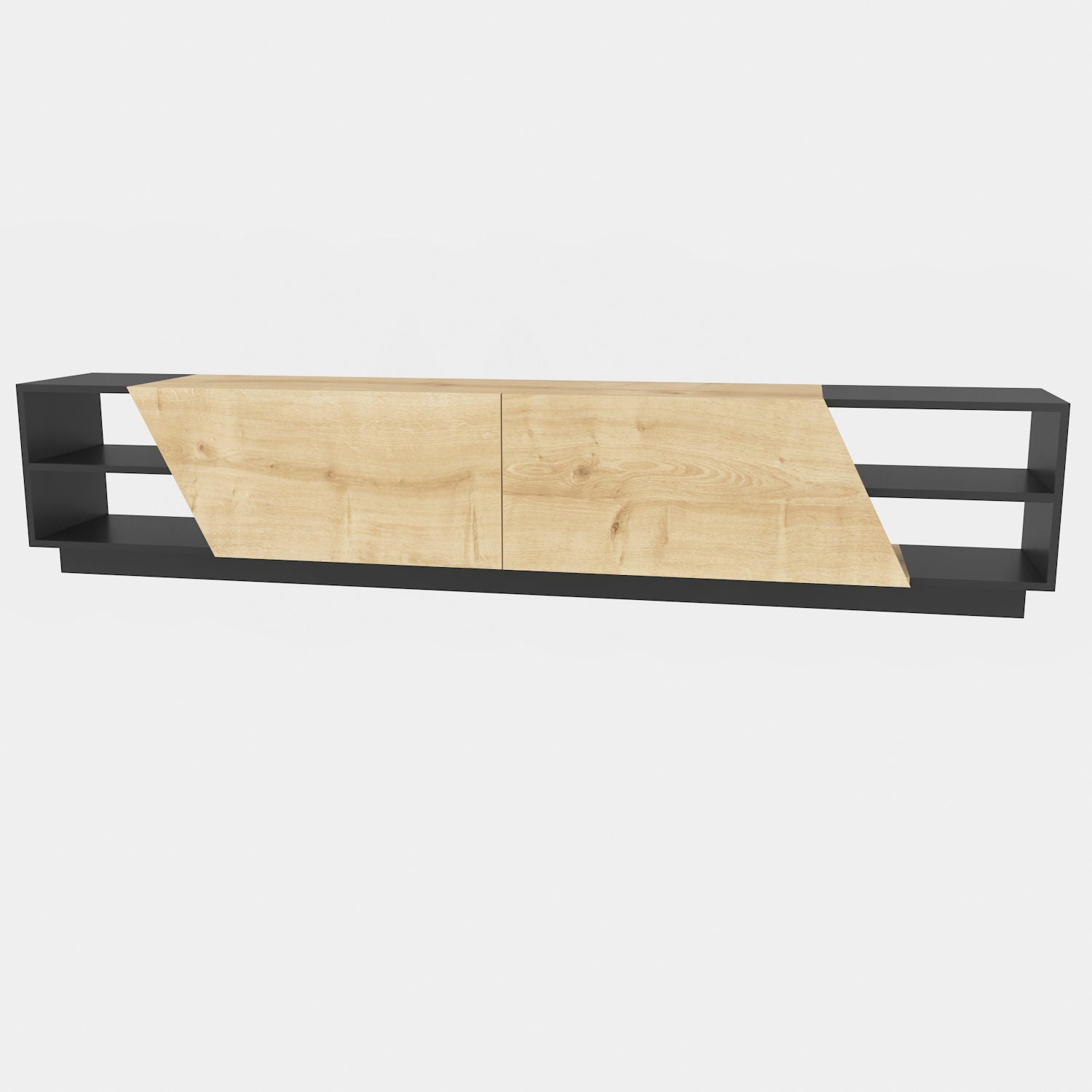 Comoda TV Rhodes, gri antracit/stejar, PAL melaminat, 240x37x47 cm