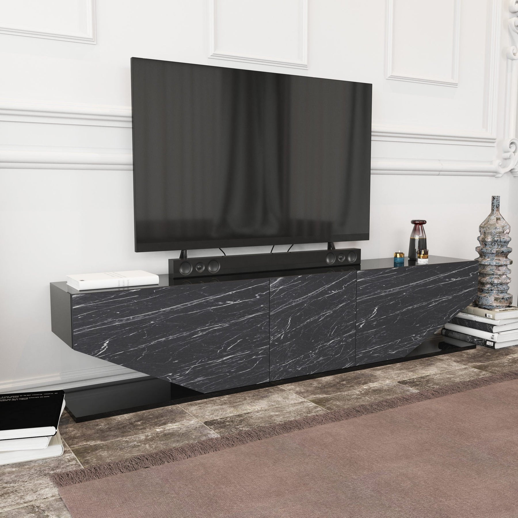 Comoda TV Inci, negru, PAL, 180x30x45 cm