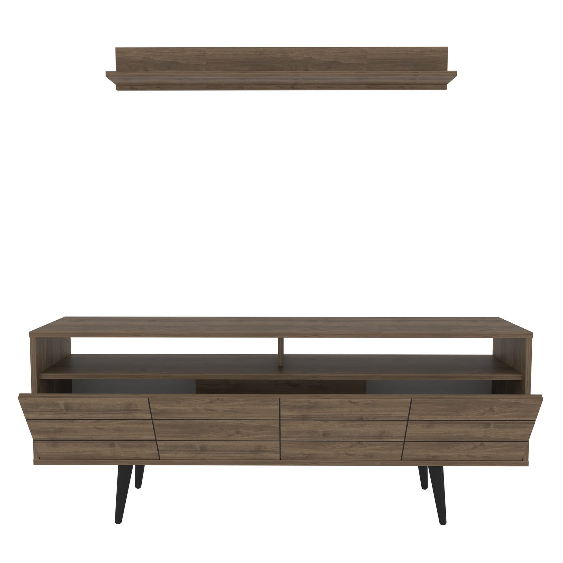 Set comoda TV si polita Ola, nuc, PAL melaminat, 160x35x64.5 cm