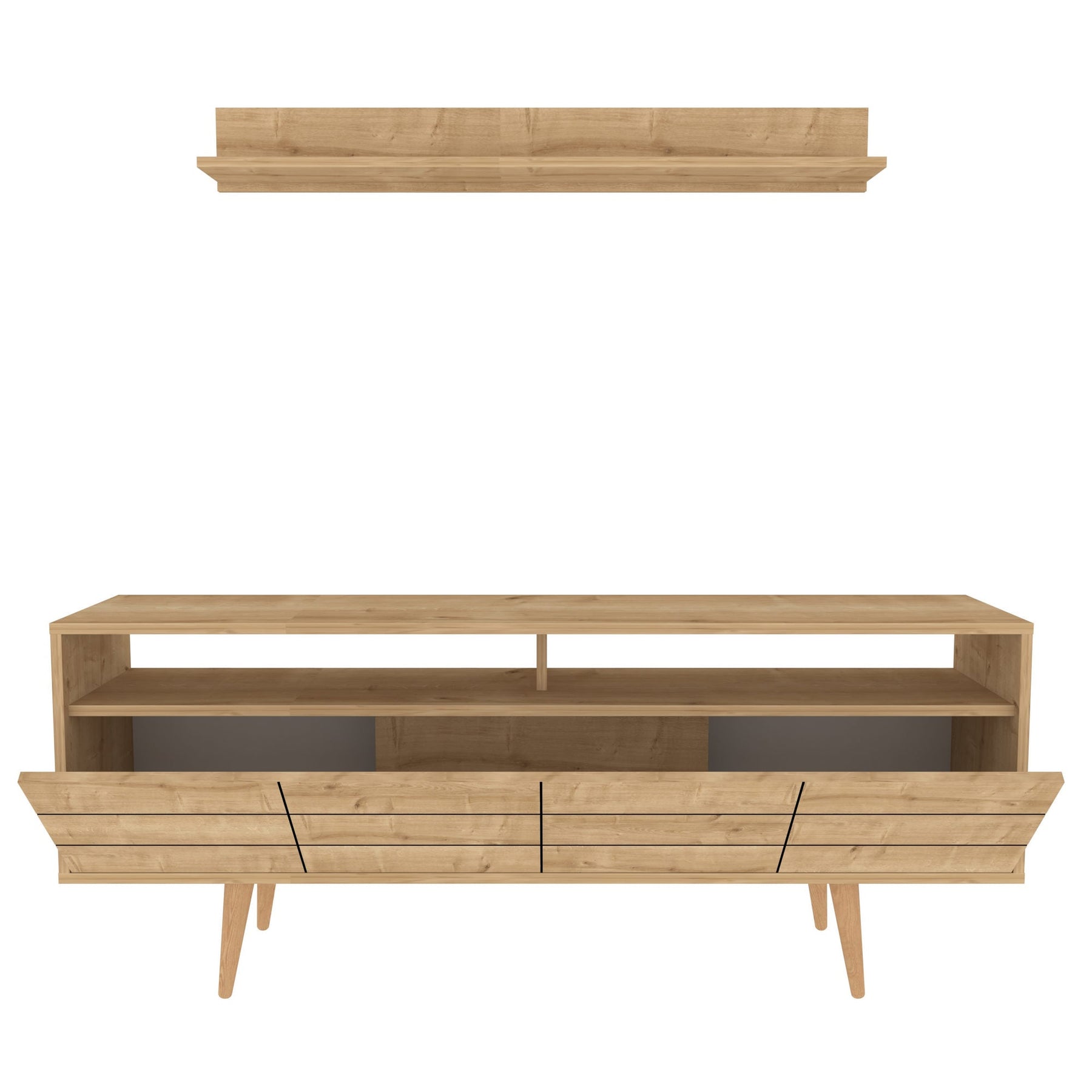 Set comoda TV si polita Ola, stejar, PAL melaminat, 160x35x64.5 cm