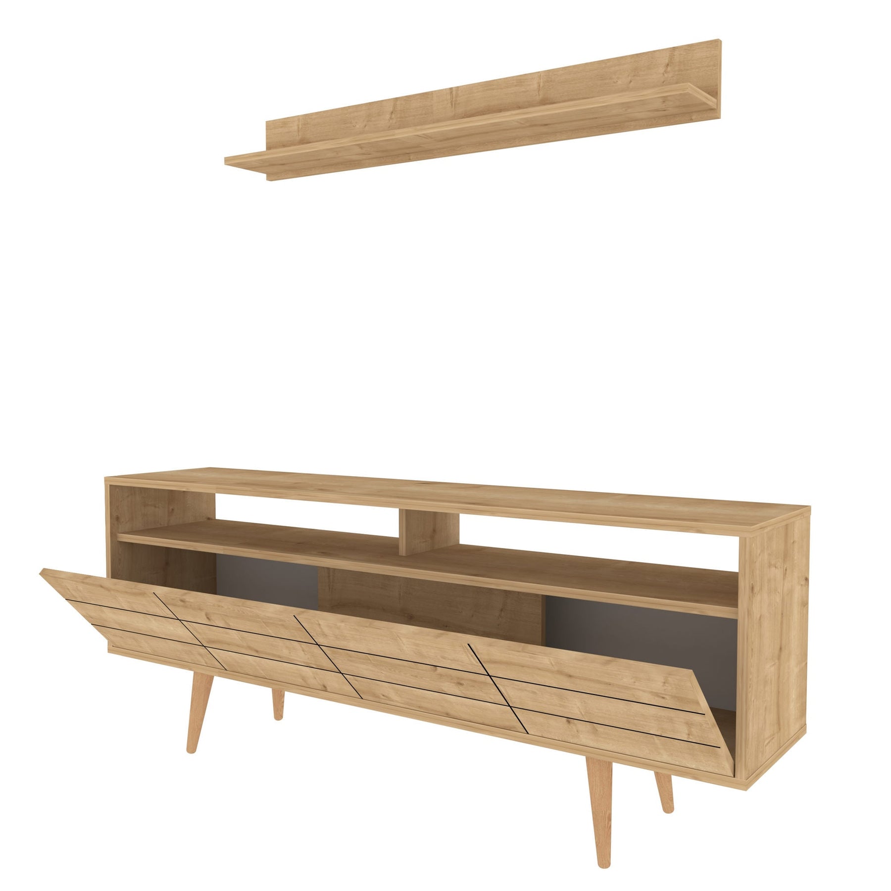 Set comoda TV si polita Ola, stejar, PAL melaminat, 160x35x64.5 cm