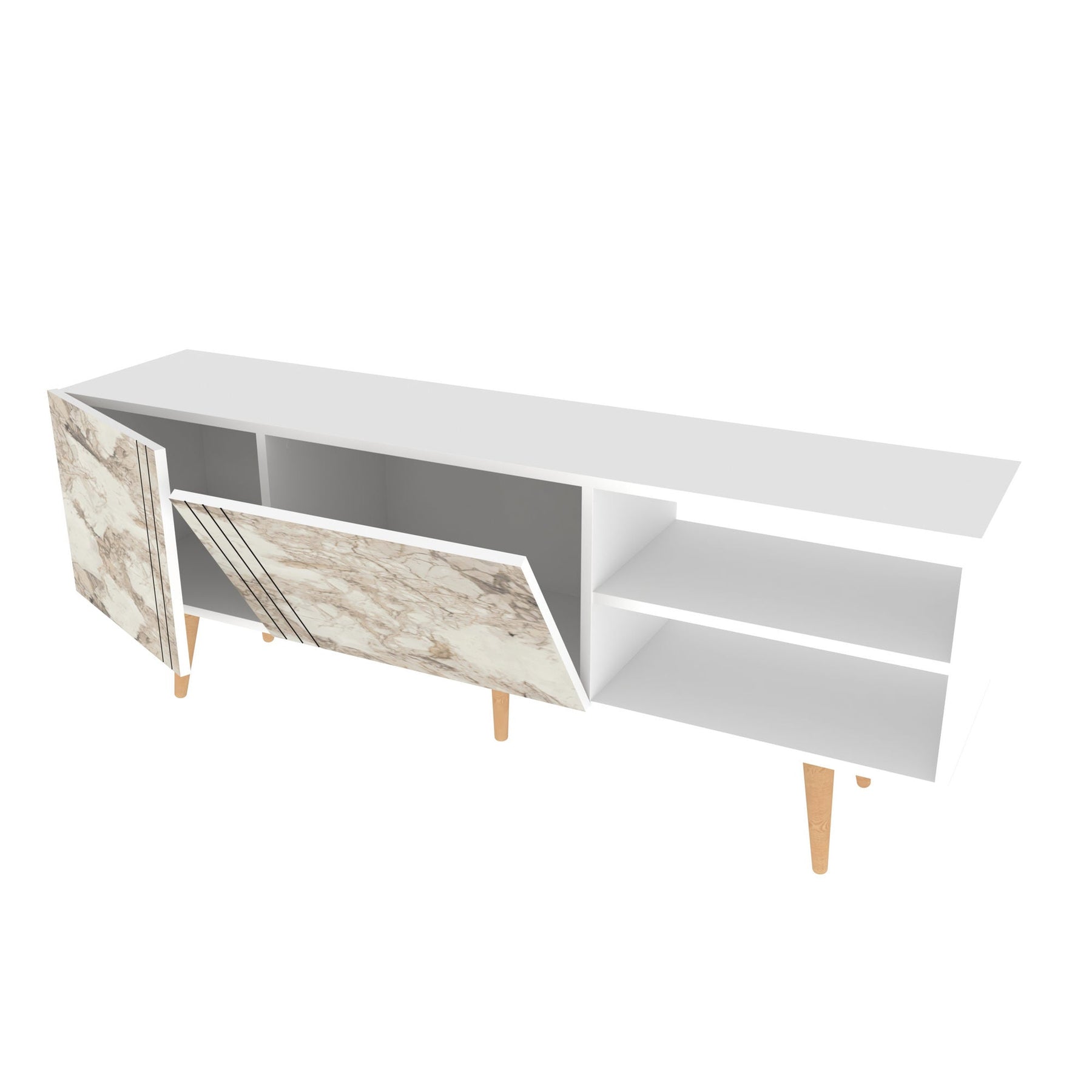Comoda TV Ronas, alb cu imprimeu marmura, PAL melaminat, 160x35x39 cm