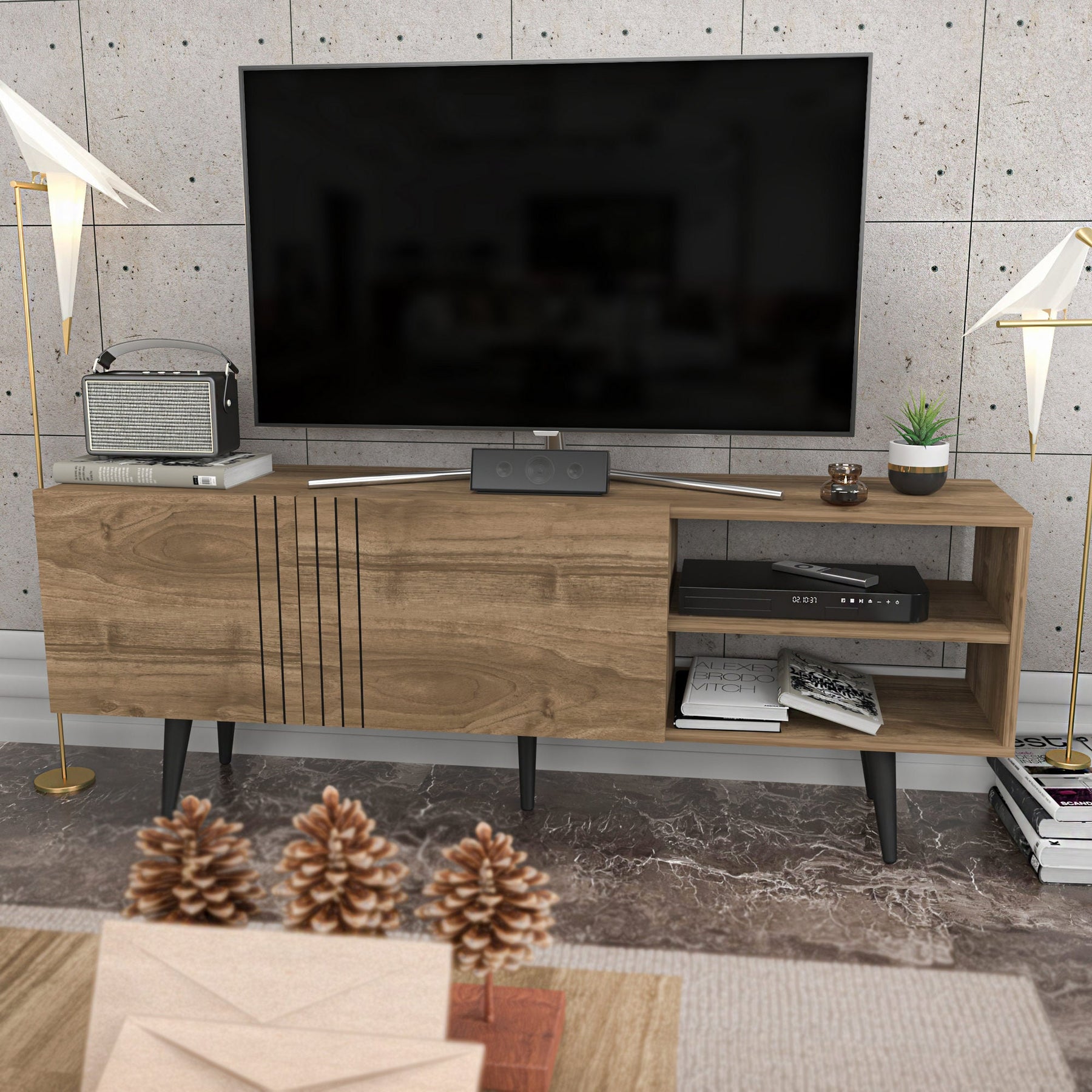 Comoda TV Ronas, nuc, PAL melaminat, 160x35x39 cm