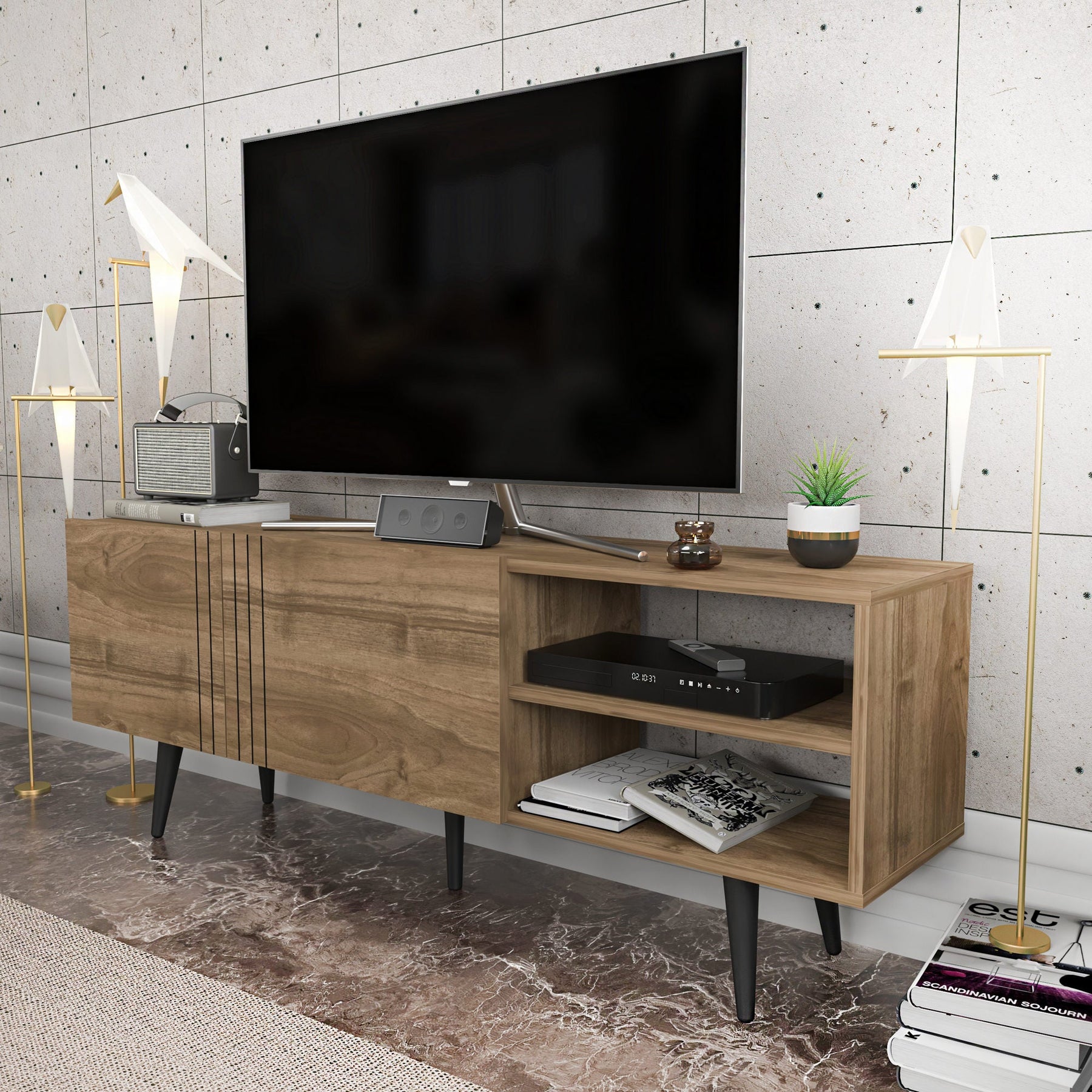 Comoda TV Ronas, nuc, PAL melaminat, 160x35x39 cm
